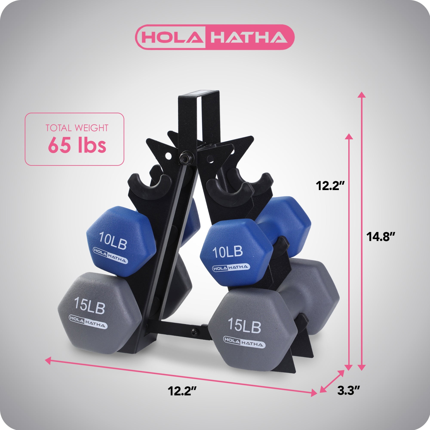 Ensemble de poids sans haltères en néoprène de 5, 10 et 15 lb de HolaHatha avec support
