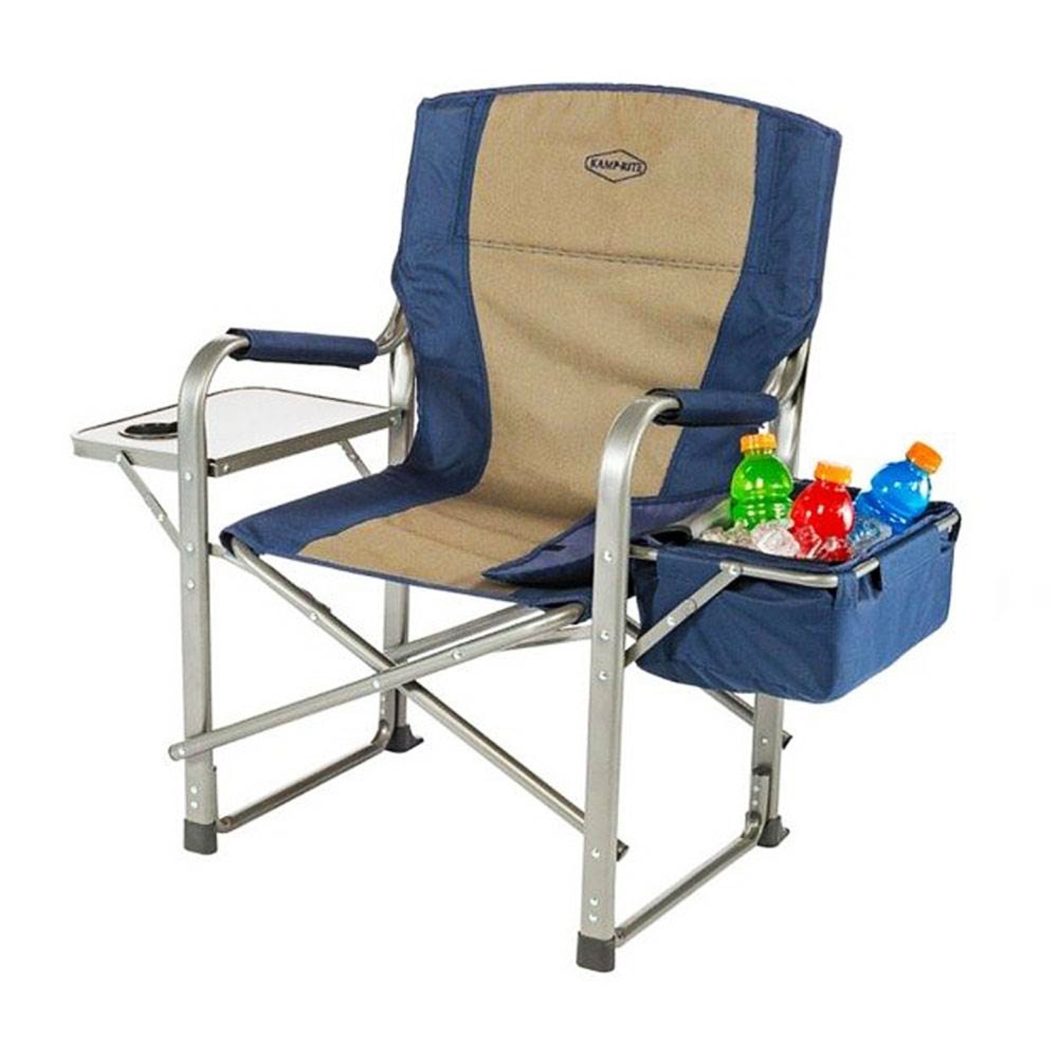 Kamp-Rite – Chaise de réalisateur portative avec glacière, porte-gobelet et table d’appoint, marine/havane