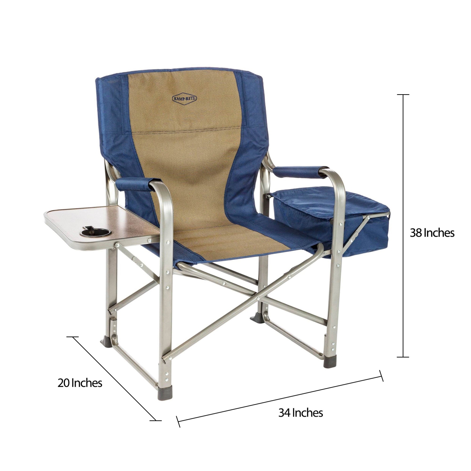 Kamp-Rite – Chaise de réalisateur portative avec glacière, porte-gobelet et table d’appoint, marine/havane