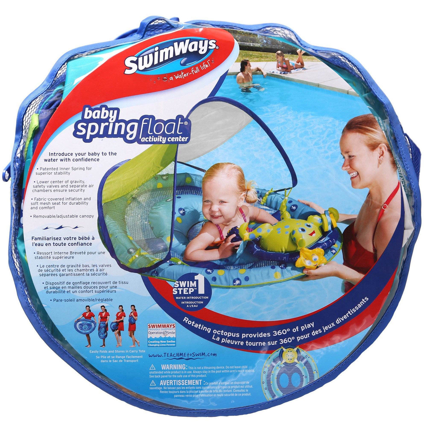 Flotteur de piscine à ressort avec auvent de SwimWays pour bébé