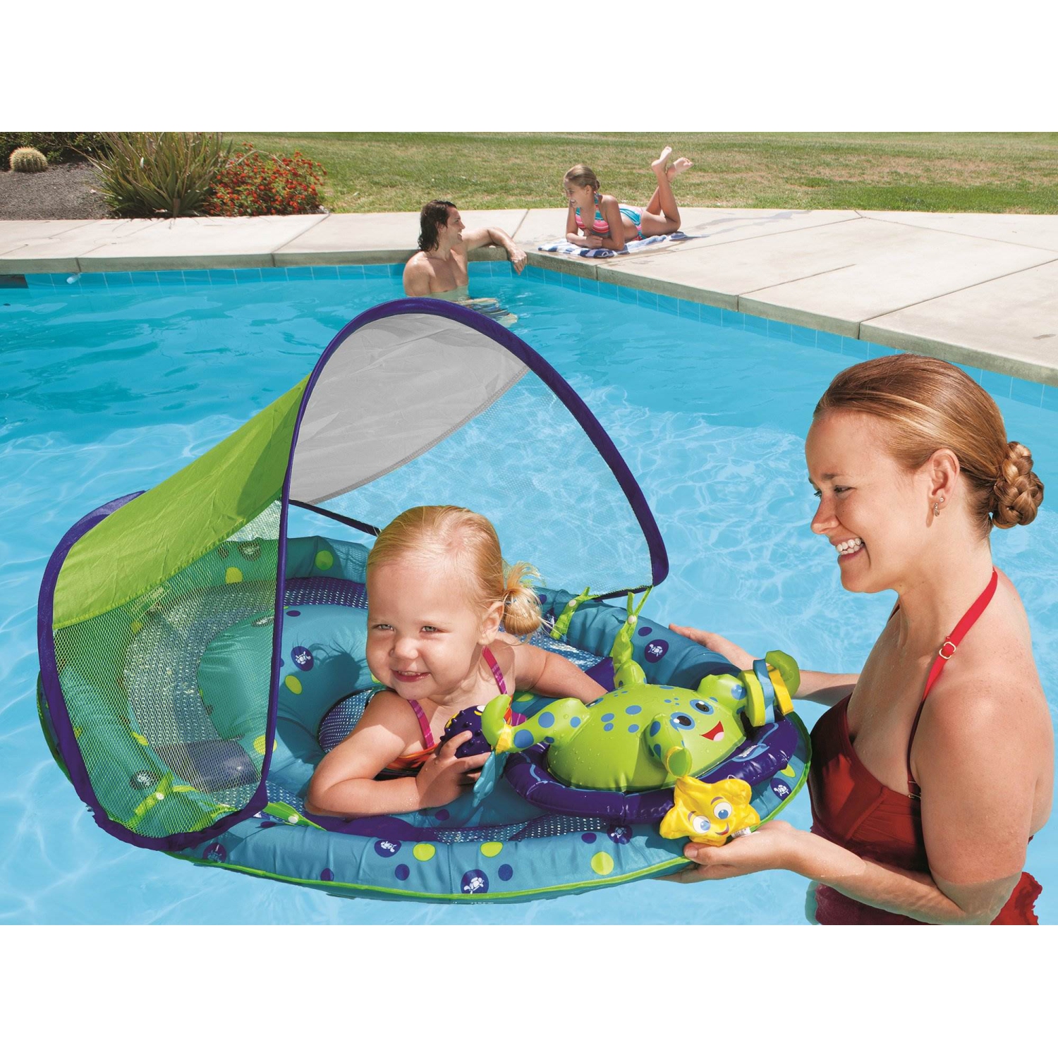 Flotteur de piscine à ressort avec auvent de SwimWays pour bébé