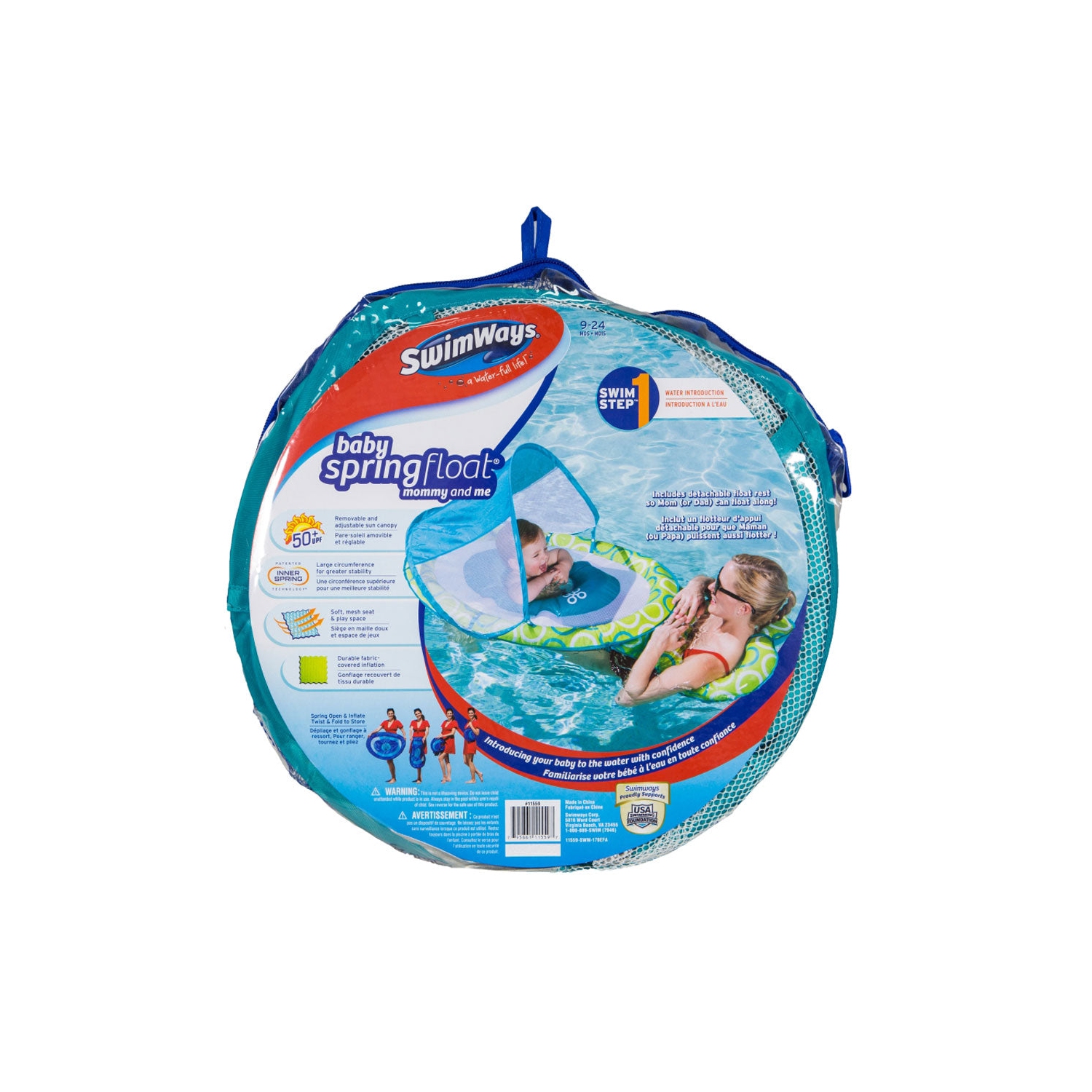 Flotteur à ressort pour bébé Mommy and Me de Swimways pour 9 à 24 mois avec auvent et lit