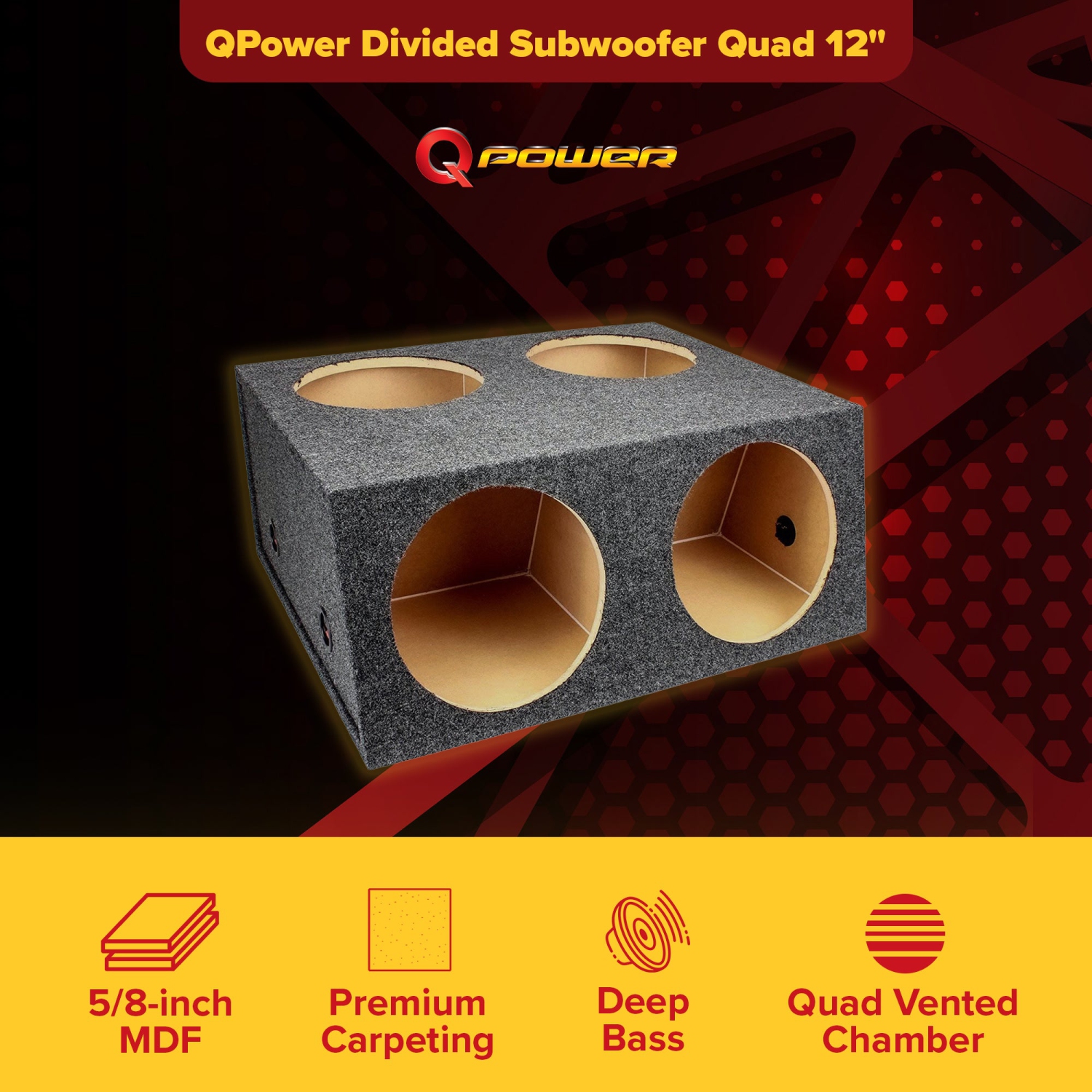 Q Power BASS 12" 4 Hole Car Audio Subwoofer Speaker Box Enclosure