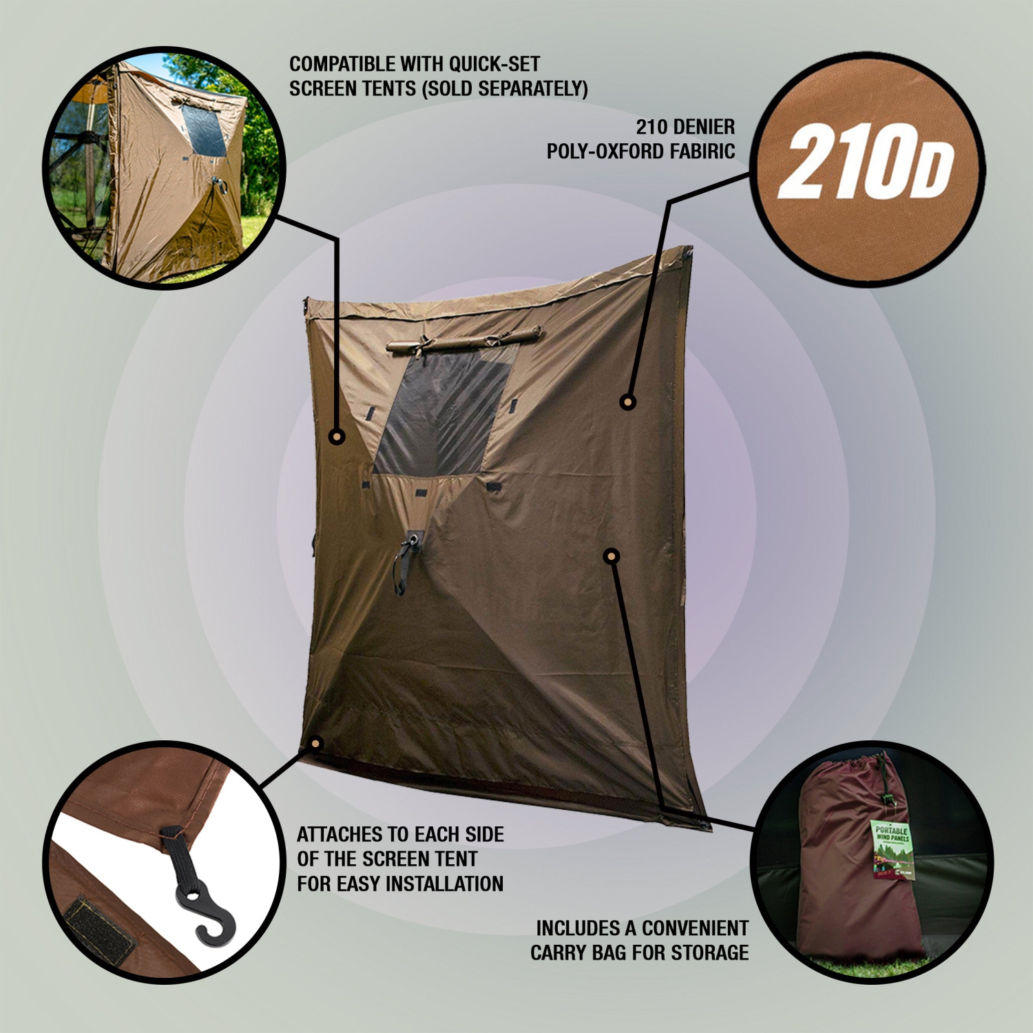 CLAM Quick-Set Screen Hub Tent Wind & Sun Panels, Accessory Only, Brown
