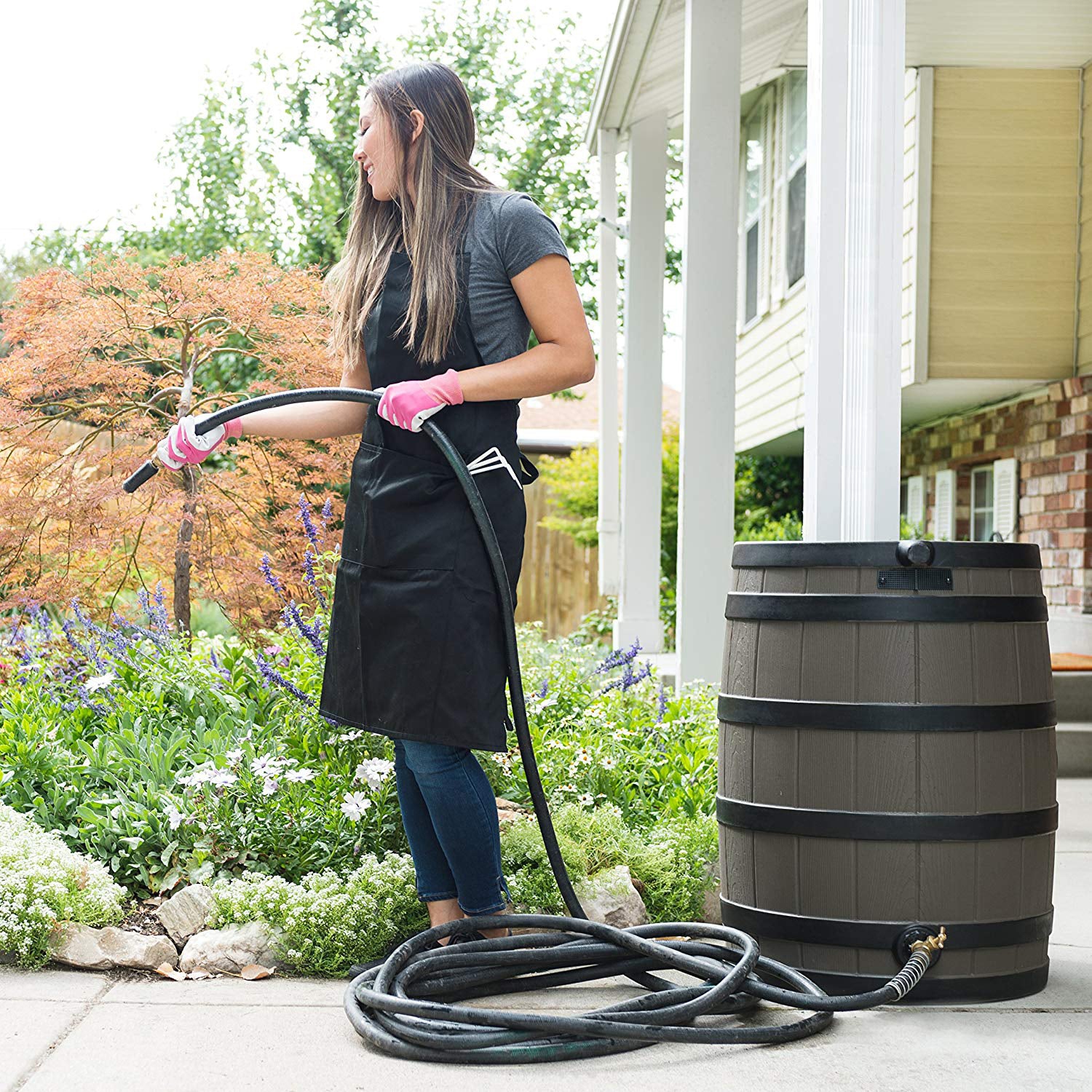 Good Ideas – collecteur d’eau Rain Wizard, baril de pluie en plastique, 50 gallons, chêne