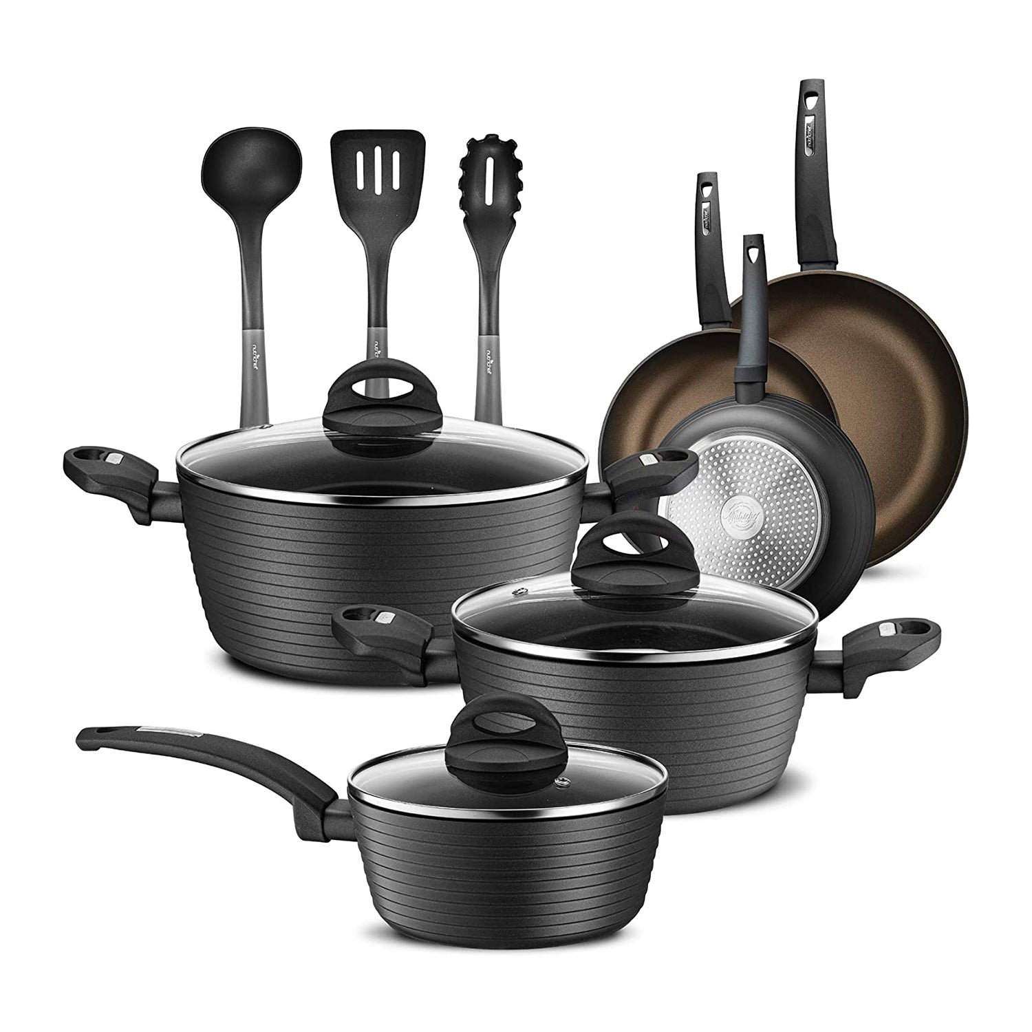 NutriChef Ridge Line Nonstick Kitchen Cookware 12 Piece Pots & Pans Set