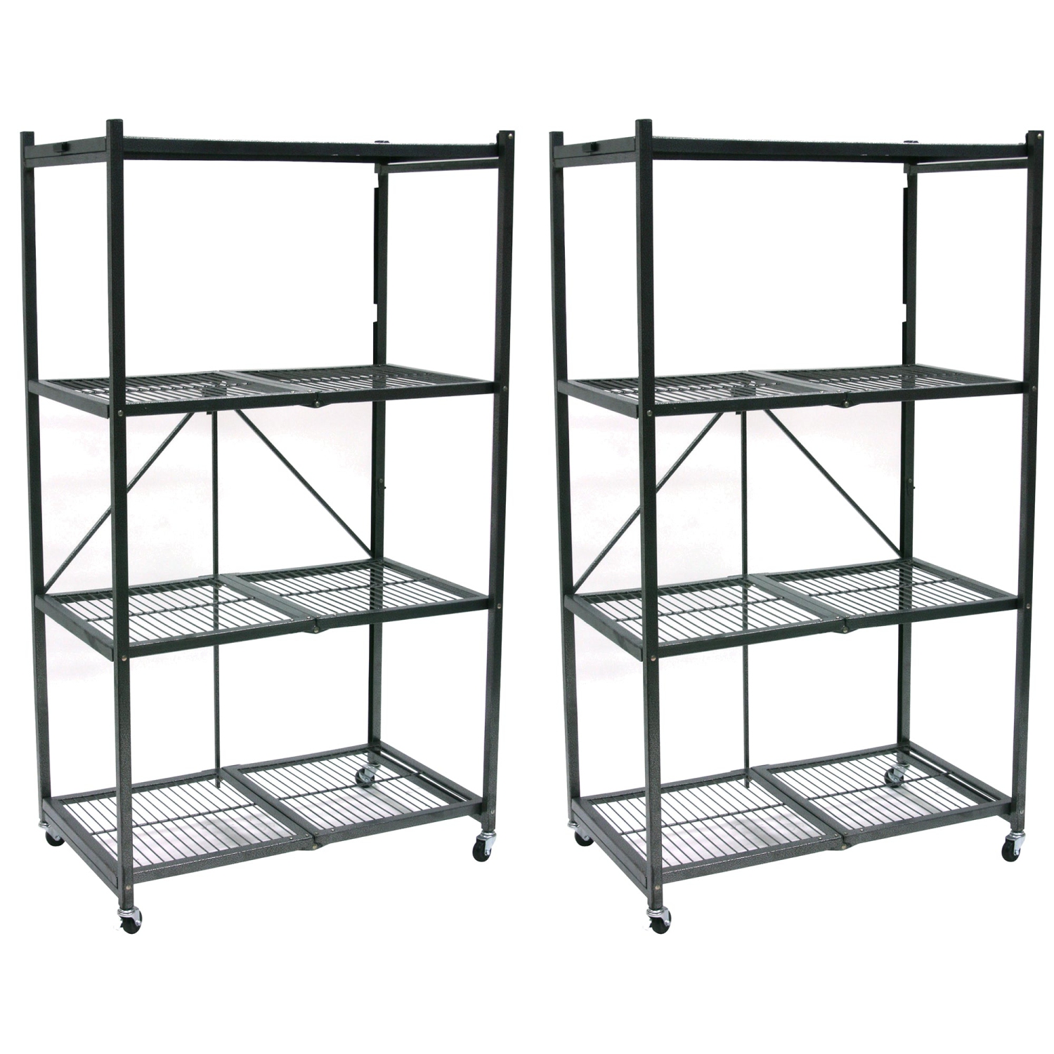 Origami 4 Tier Multipurpose Folding Storage Organizing Rack with Wheels (2 Pack)