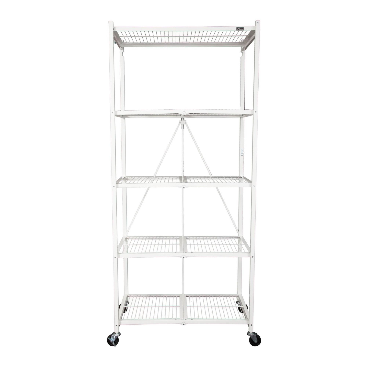 Origami Large Wheeled 5-Shelf Folding Steel Wire Shelving, White
