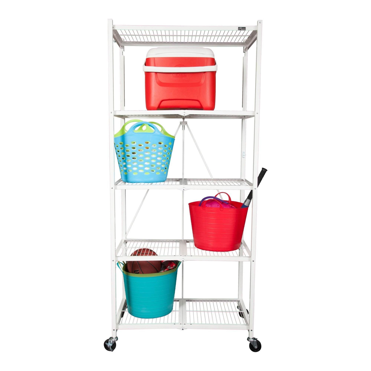 Origami Large Wheeled 5-Shelf Folding Steel Wire Shelving, White
