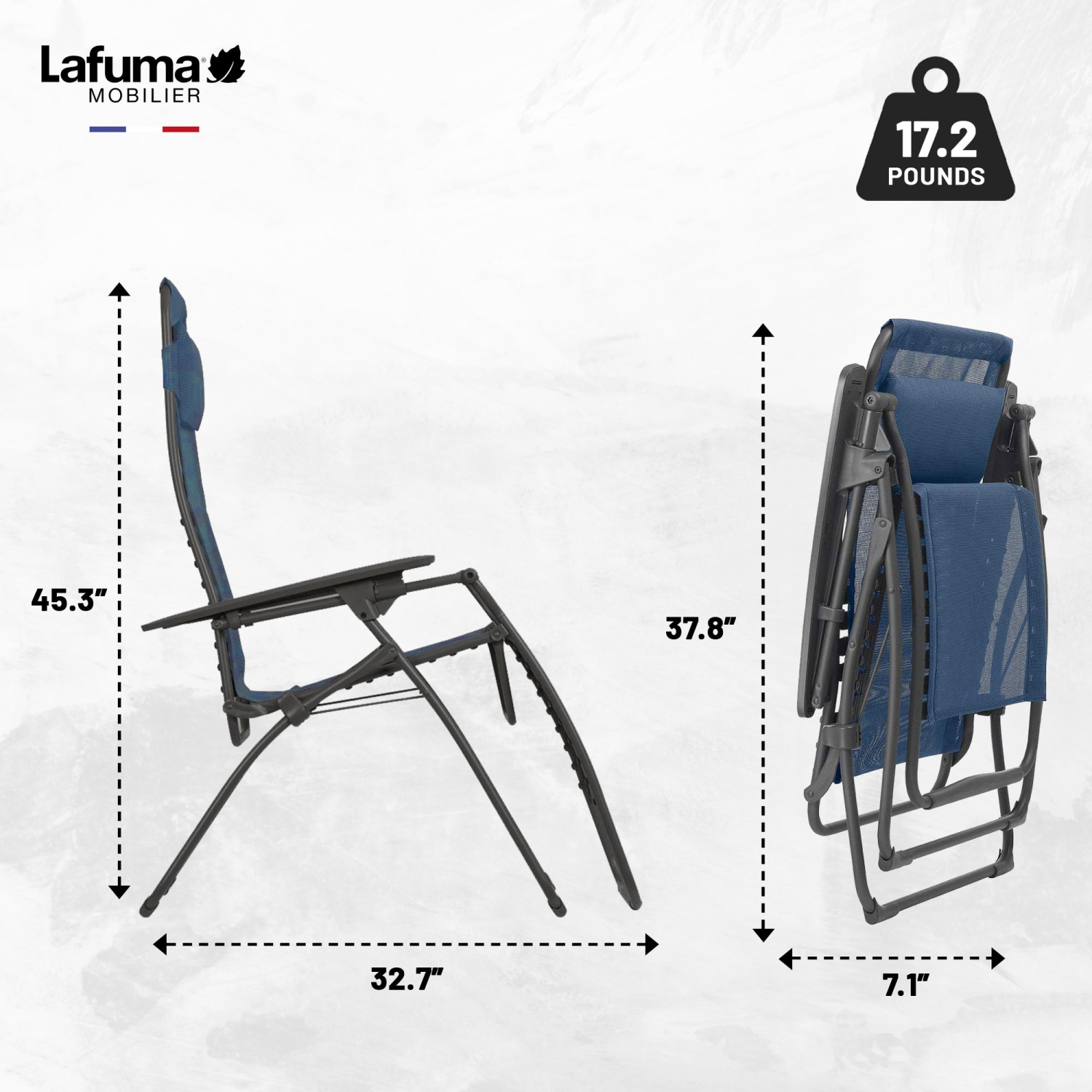Fauteuil inclinable extérieur Lafuma LFM3118-8547 Futura Gravity, bleu océan