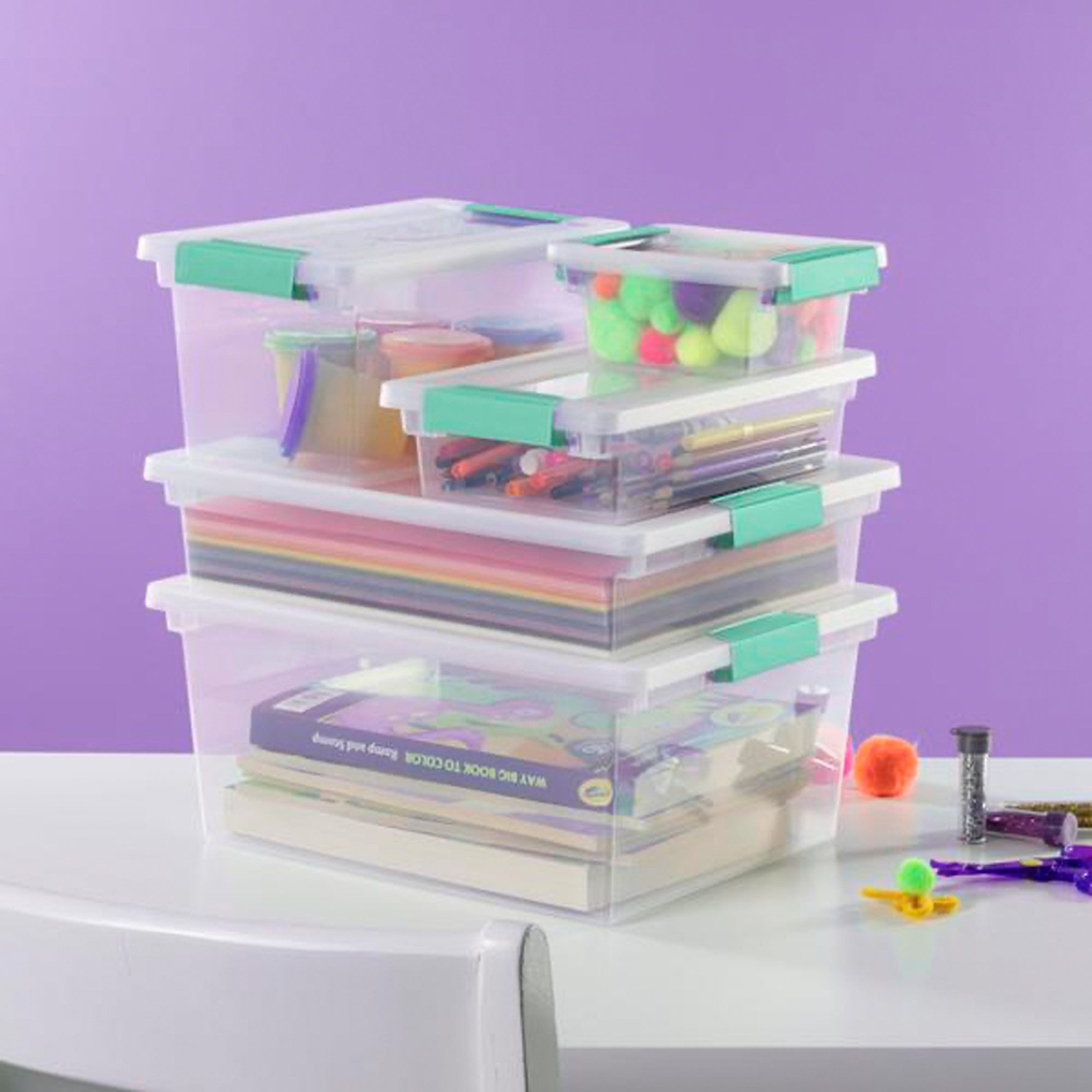 Sterilite Plastic Mini Clip Storage Box Container with Latching Lid, 12 Pack