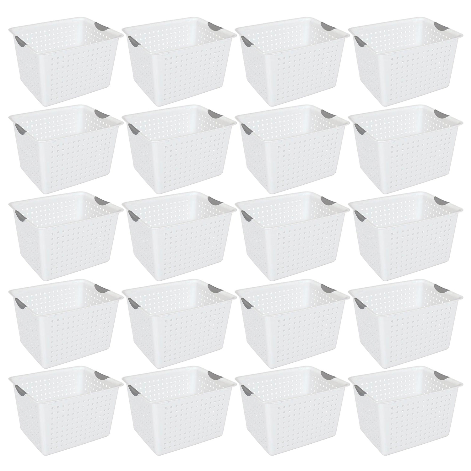 Sterilite Deep Ultra Plastic Storage Bin Baskets with Handles, White, 24 Pack