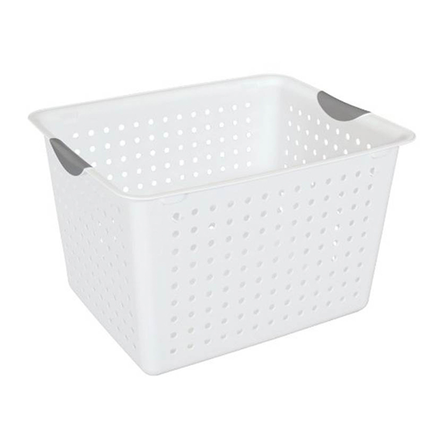 Sterilite Deep Ultra Plastic Storage Bin Baskets with Handles, White, 24 Pack