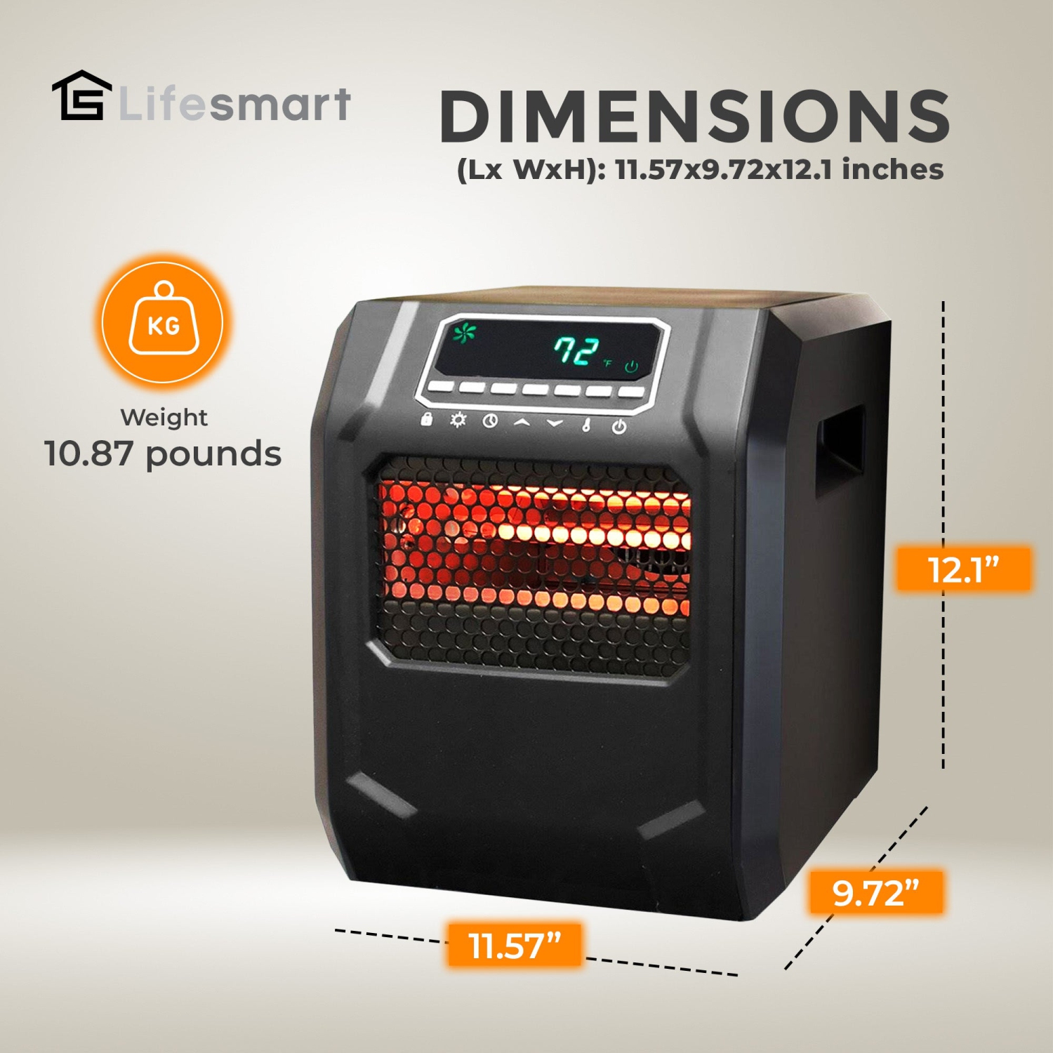 Lifesmart – Chaufferette infrarouge électrique à quartz 4 éléments 1500&nbsp;W, intérieur
