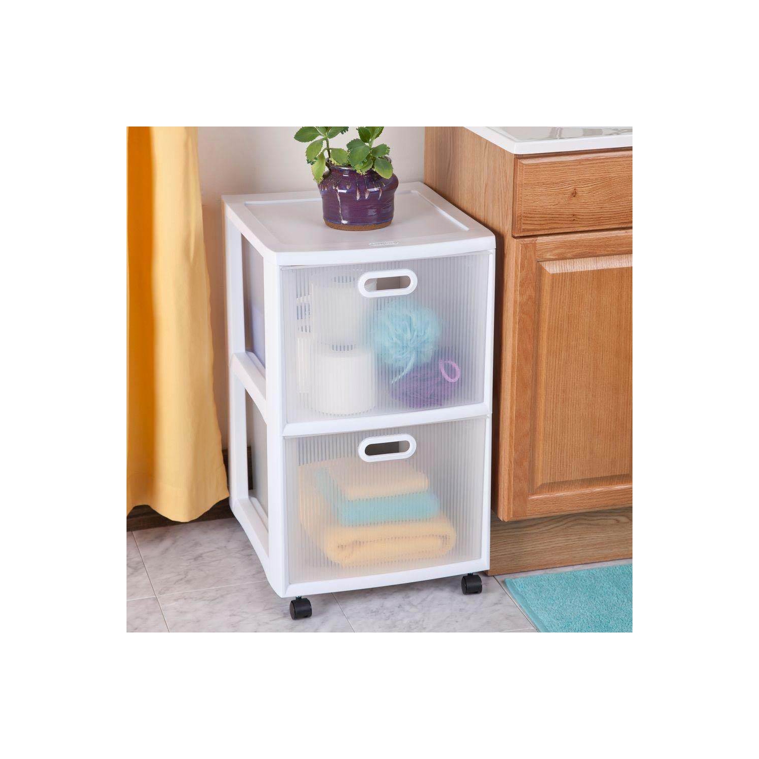 Sterilite – Chariot de rangement à 2 tiroirs Ultra, range-tout à roulettes en plastique, paquet de 6