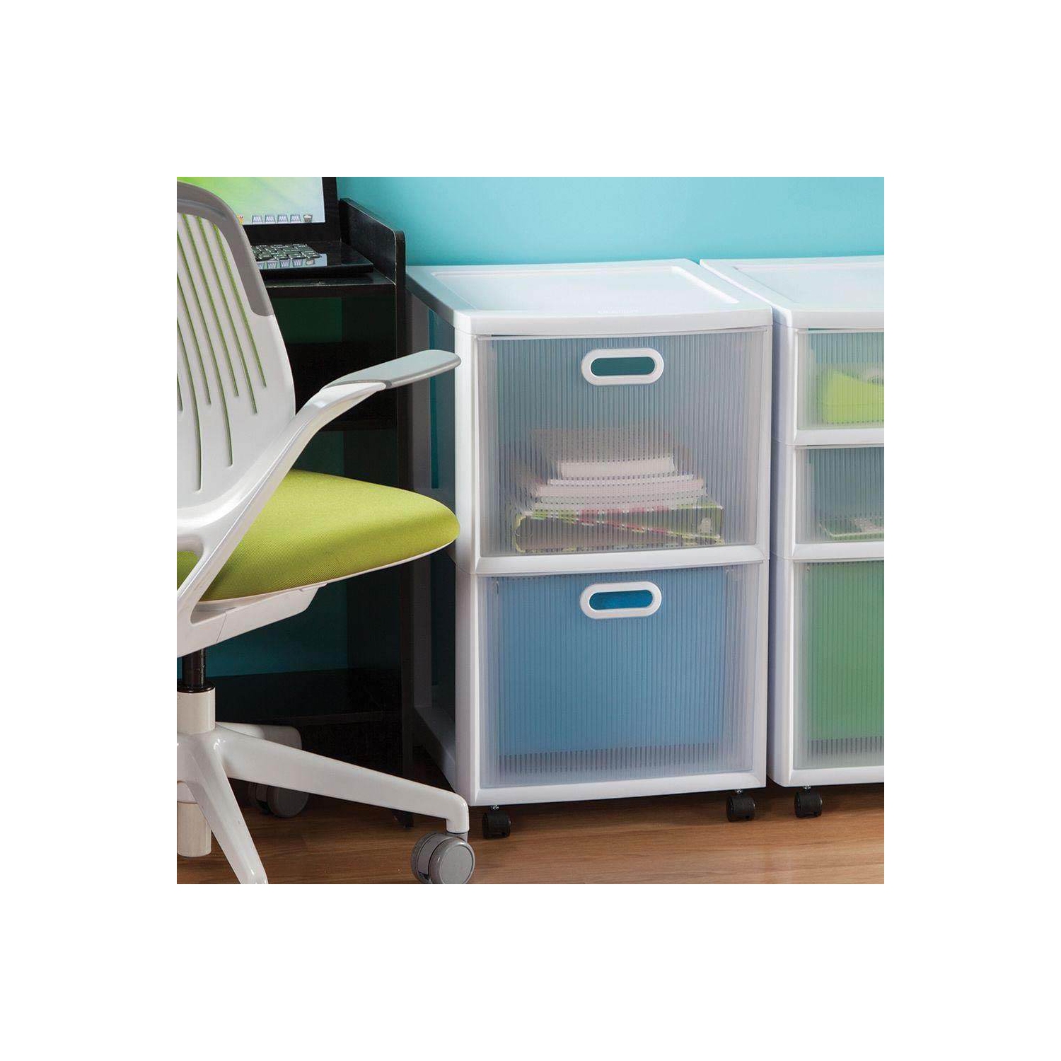 Sterilite – Chariot de rangement à 2 tiroirs Ultra, range-tout à roulettes en plastique, paquet de 6