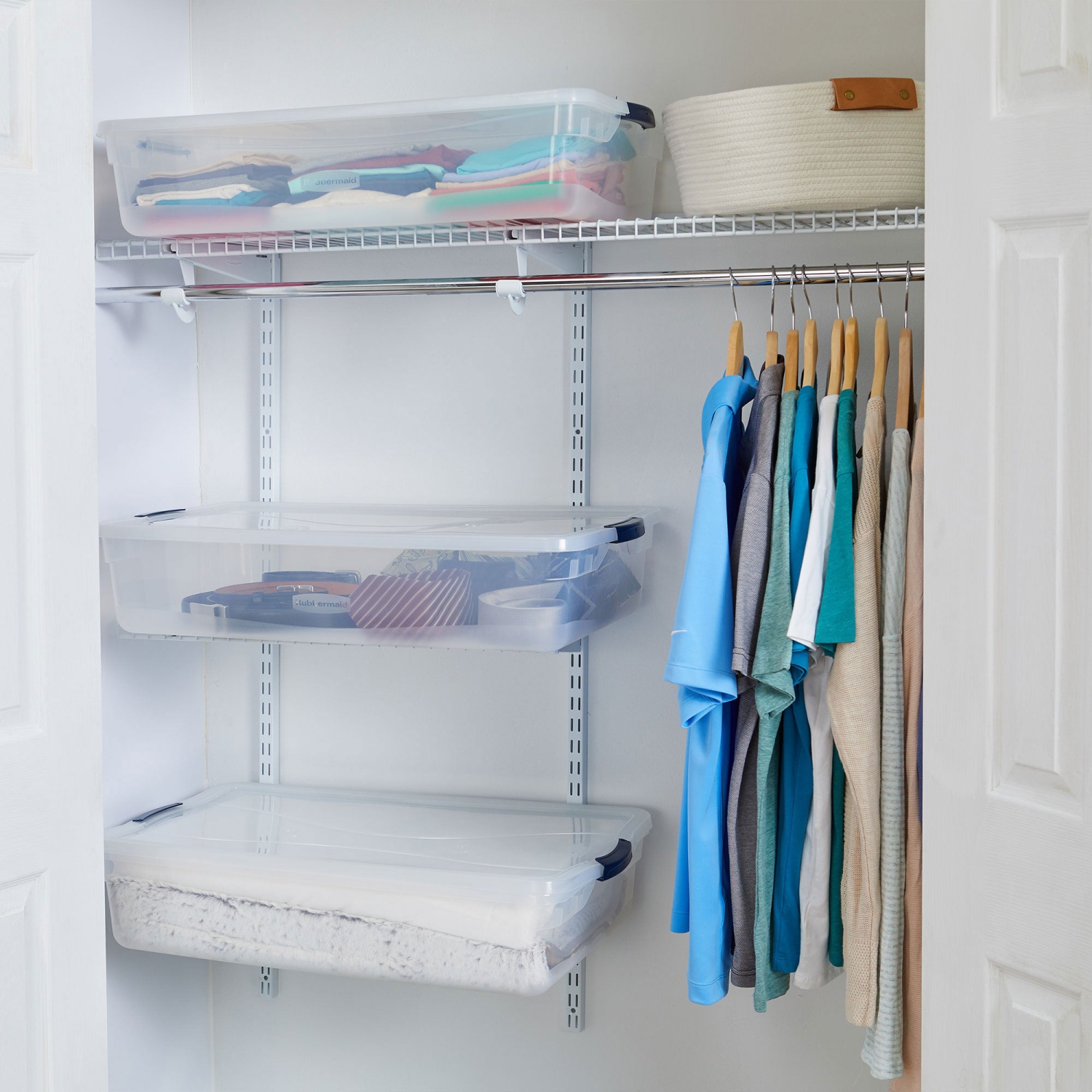 Rubbermaid – fourre-tout de rangement empilable et verrouillable CleverStore, 41 pintes, transparent