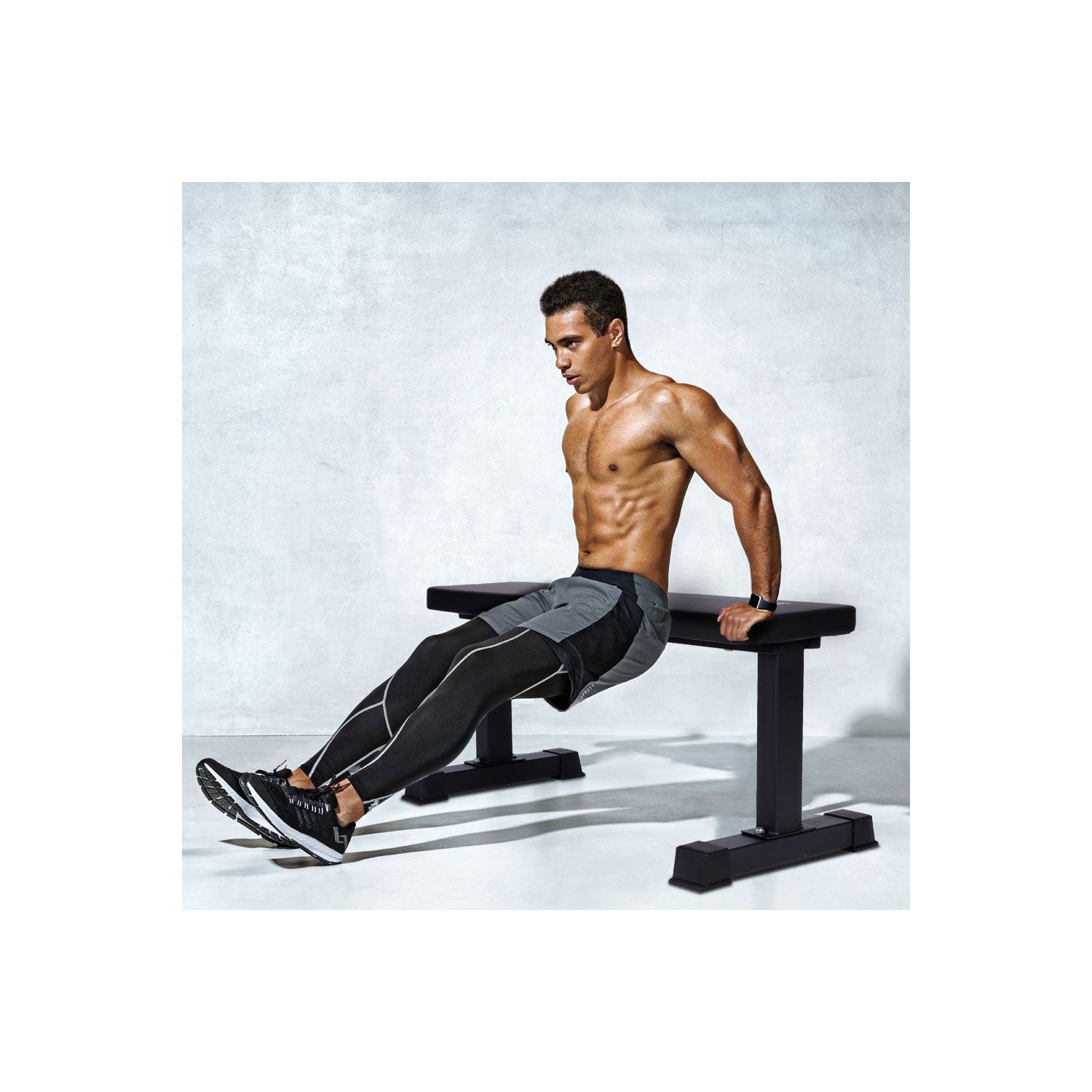 HolaHatha Steel Frame Foam Padded Flat Freeweight Bench for Weight Training