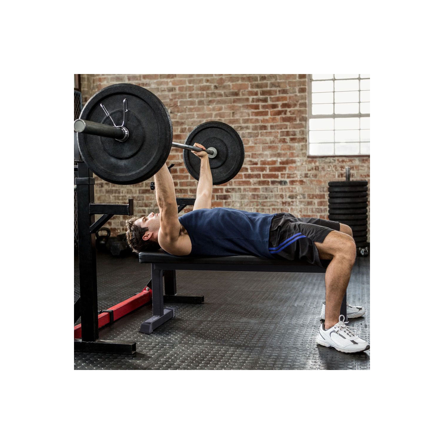 HolaHatha Steel Frame Foam Padded Flat Freeweight Bench for Weight Training