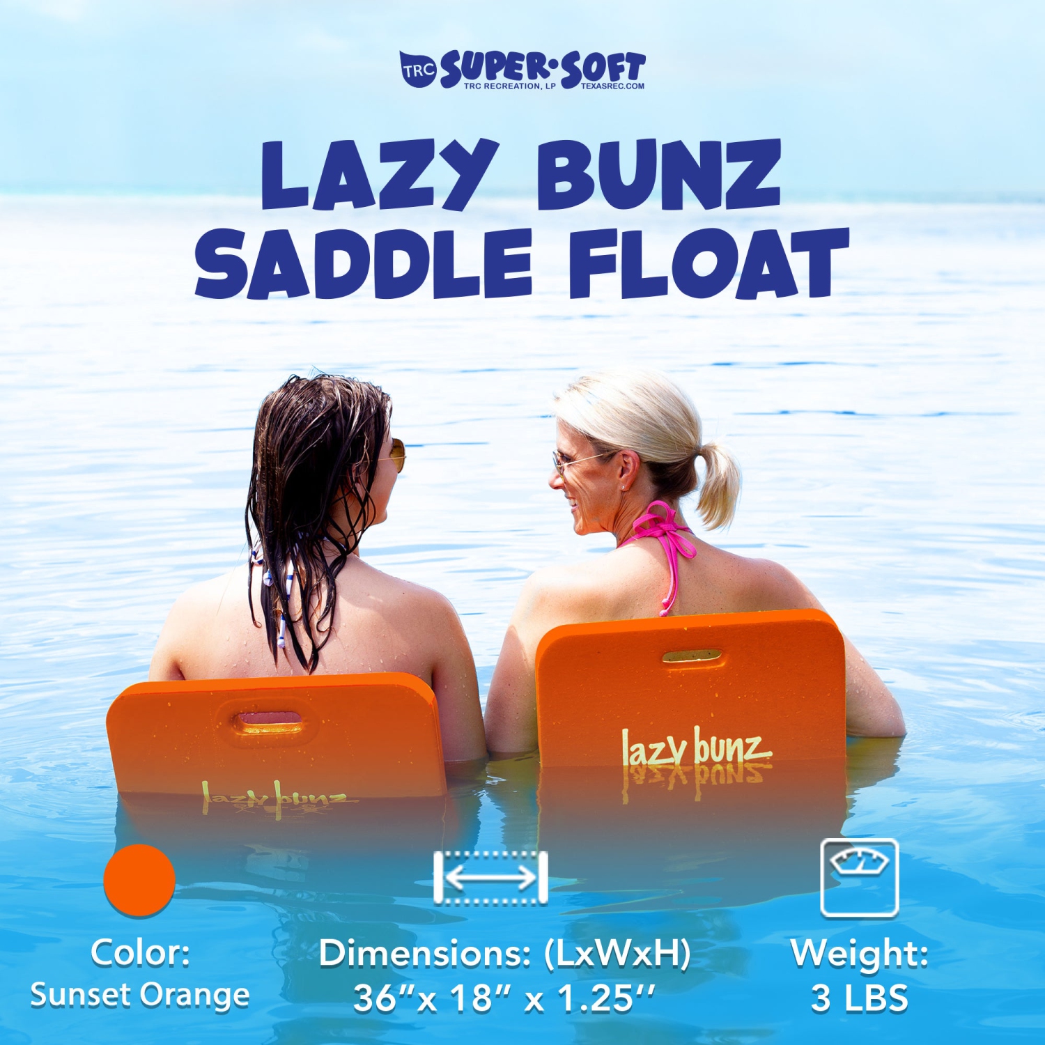 TRC Recreation – selle de piscine Lazy Bunz en mousse, orange coucher de soleil