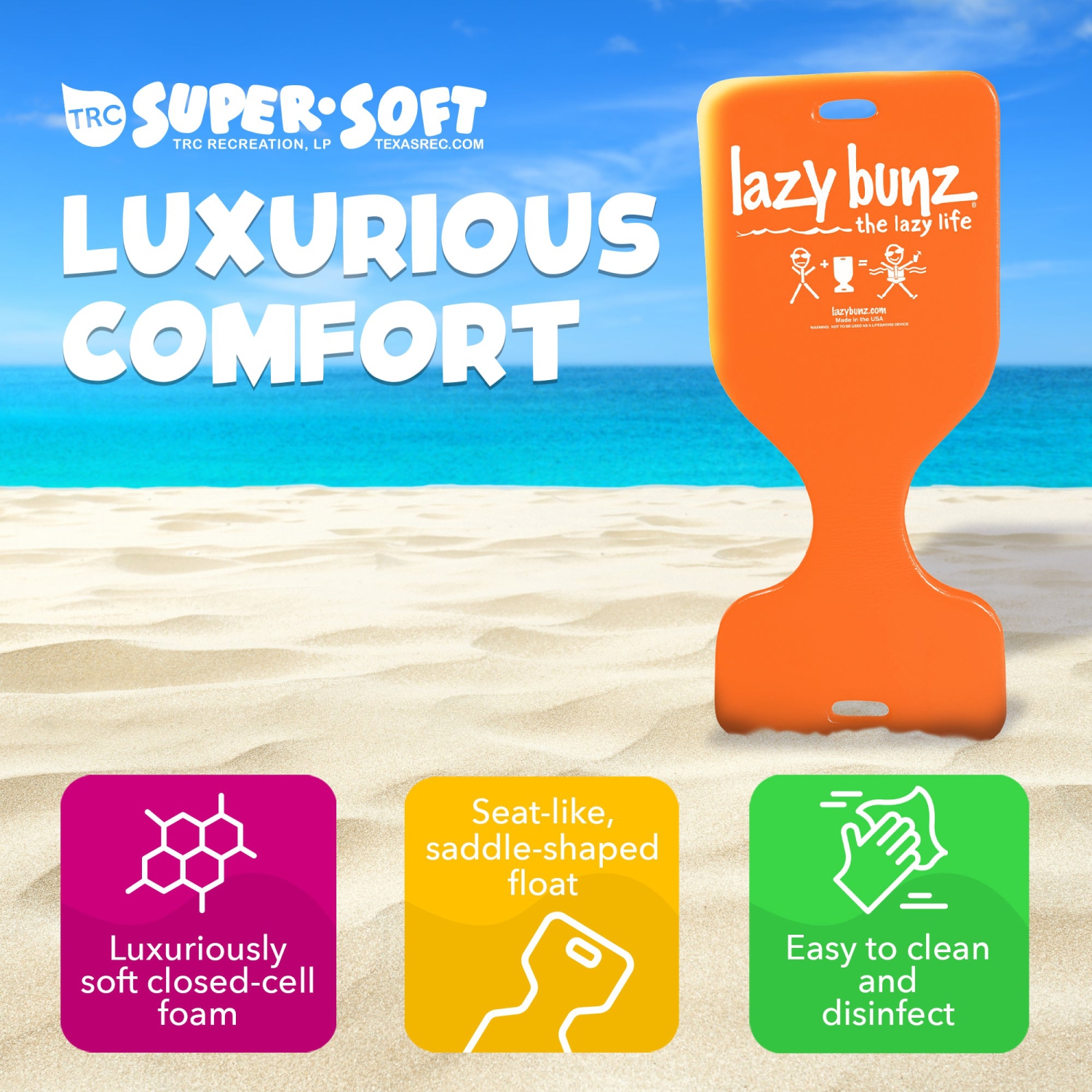 TRC Recreation – selle de piscine Lazy Bunz en mousse, orange coucher de soleil