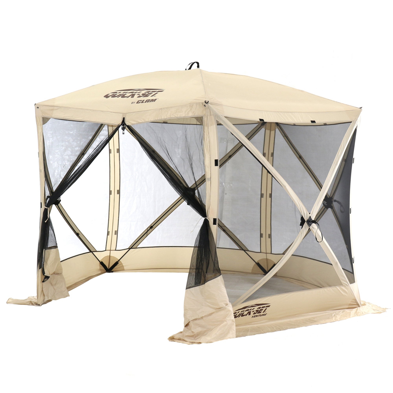 CLAM Quick Set Venture Canopy with Clam Quick Set Screen Hub Tent, Tan