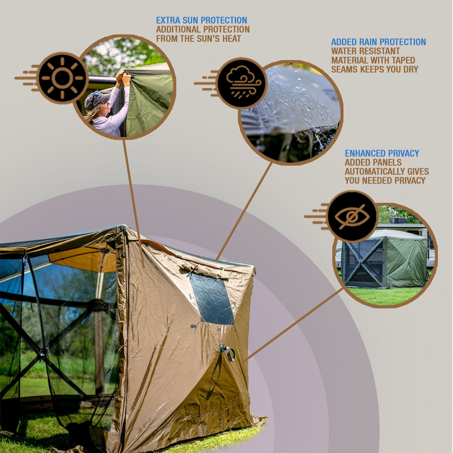 CLAM Quick Set Venture Canopy with Clam Quick Set Screen Hub Tent, Tan