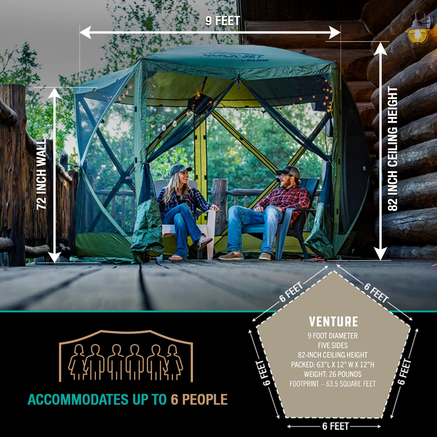 CLAM Quick Set Venture Canopy with Clam Quick Set Screen Hub Tent, Tan