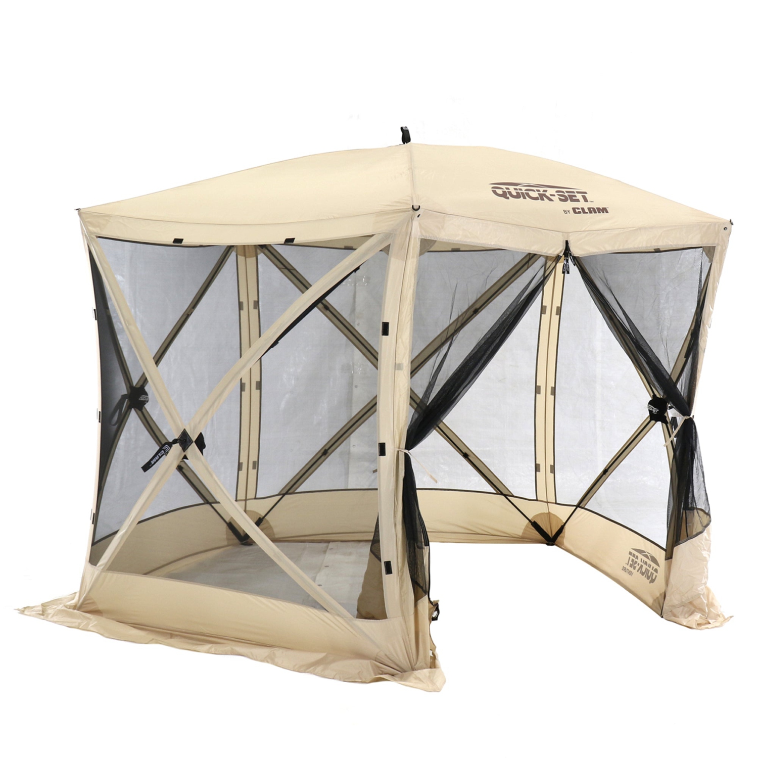 CLAM Quick Set Venture Canopy with Clam Quick Set Screen Hub Tent, Tan