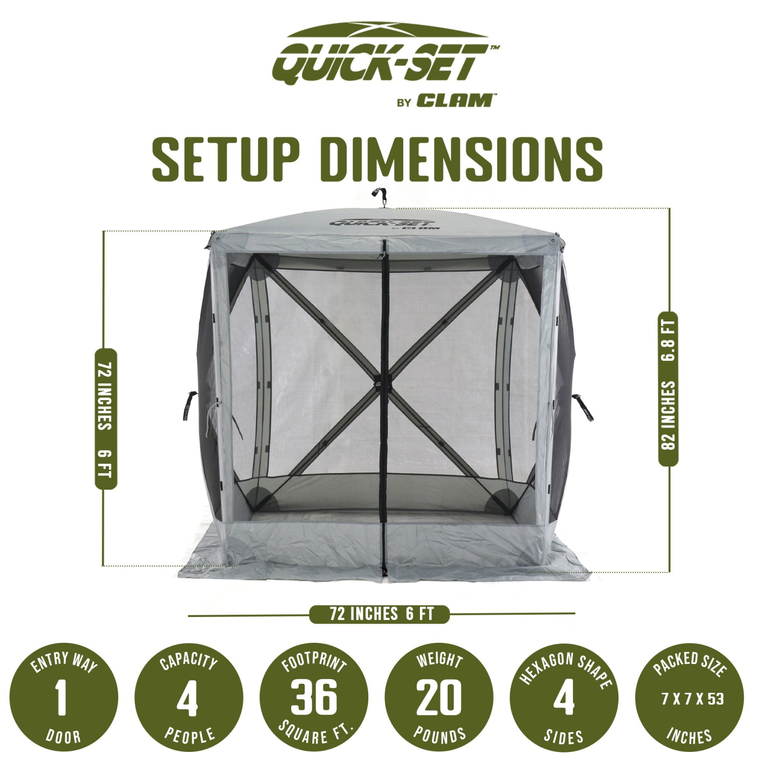 CLAM Quick-Set Traveler 6 x 6 Ft Portable Outdoor 4 Sided Canopy Shelter, Gray