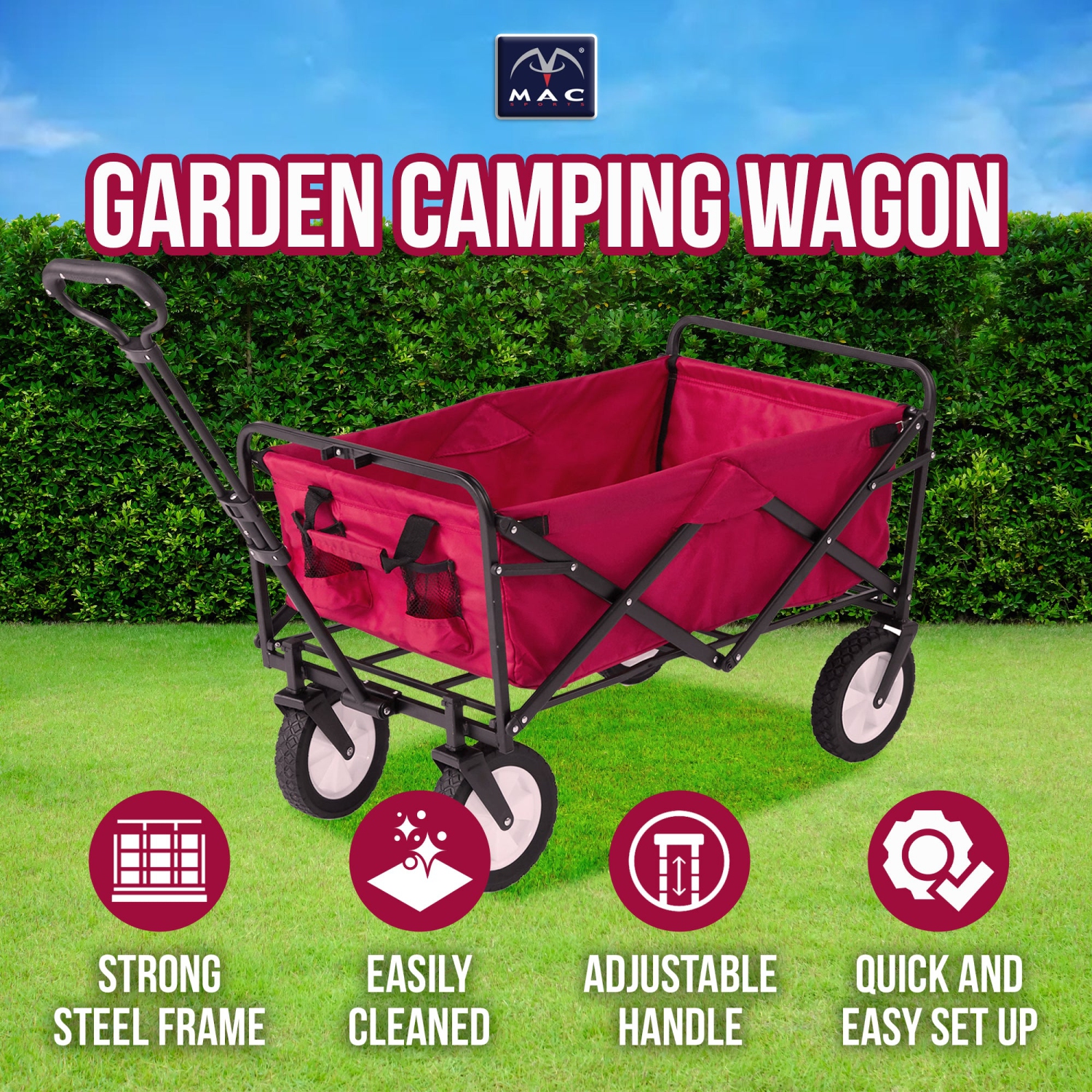 Mac Sports Collapsible Folding Outdoor Utility Garden Camping Wagon Cart, Red