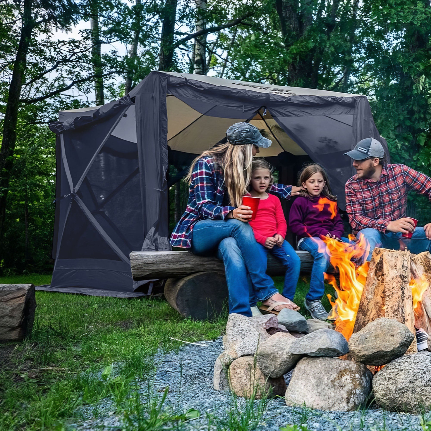 Abri à toit extérieur portatif de 12,5 x 12,5 pi Pavilion à montage rapide, bleu