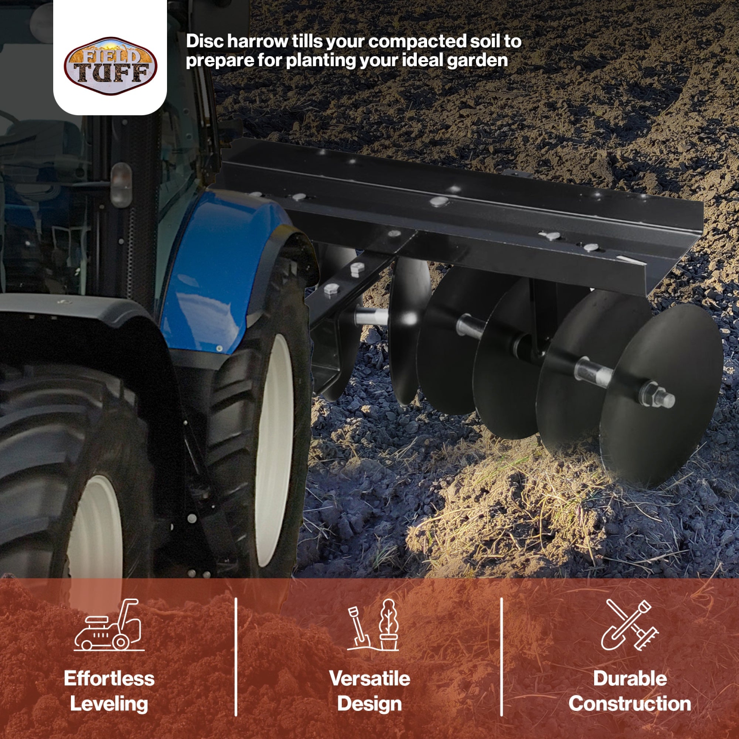 Treuil à disque d'attelage Tuff, 39 po, remorquage derrière le jardin, à manchon de cultivateur de terre