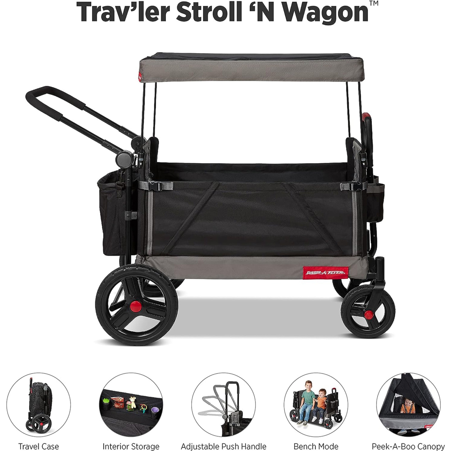 Radio Flyer pliable Trav’ler Stroll 'N Wagon avec housse de protection, noir