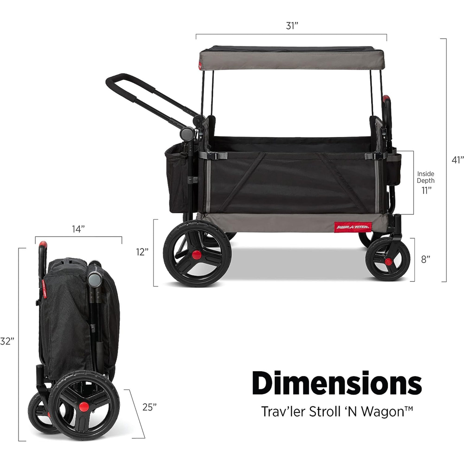 Radio Flyer pliable Trav’ler Stroll 'N Wagon avec housse de protection, noir
