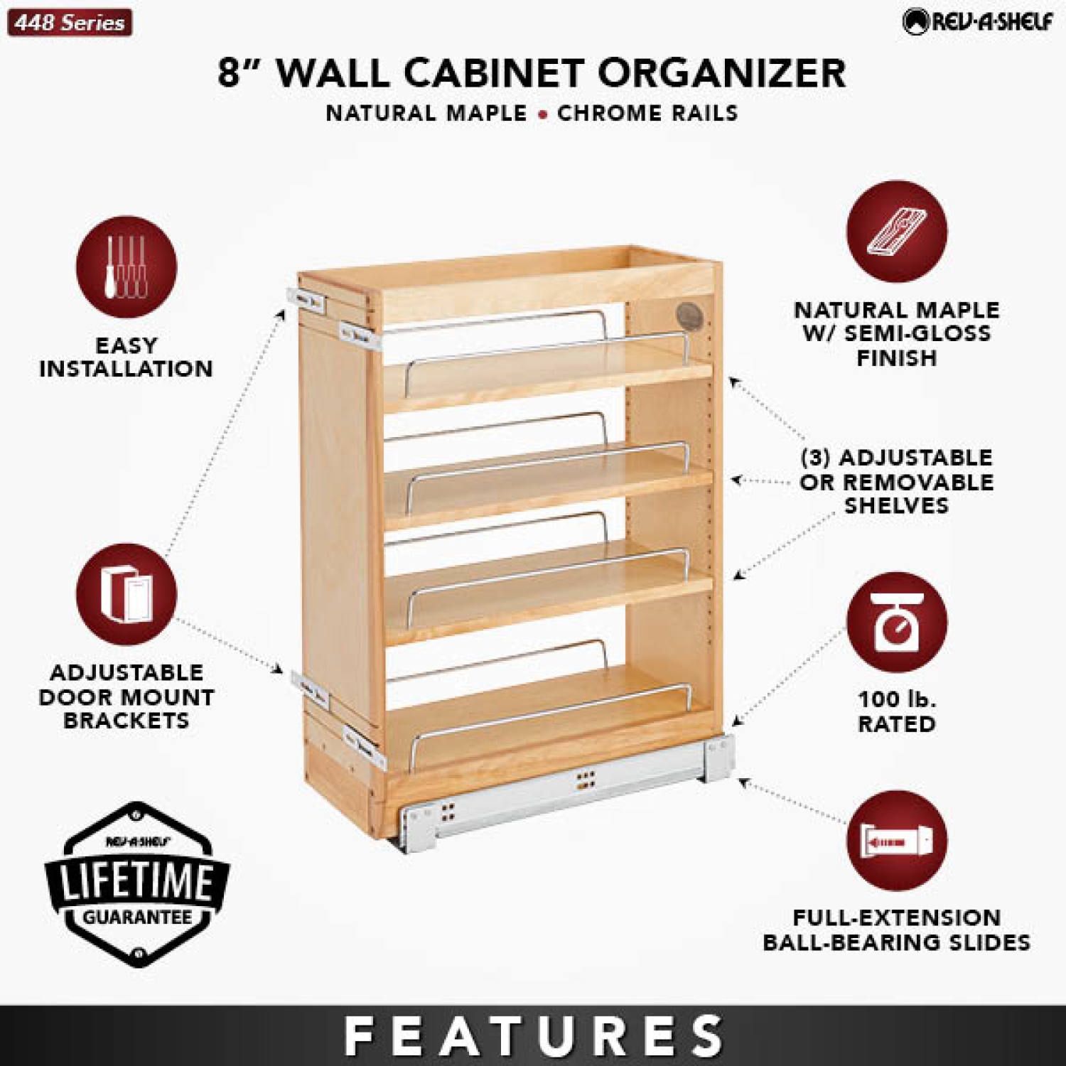 Rev-A-Shelf – Range-tout de rangement escamotable de 8&nbsp;po pour armoires à base, 448-BC19-8C