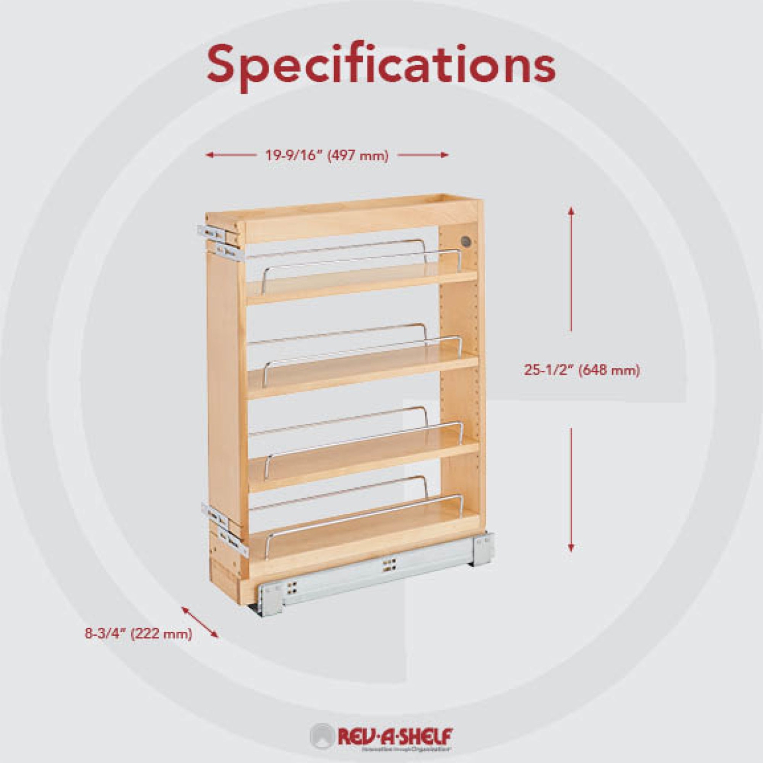 Rev-A-Shelf – Range-tout de rangement escamotable de 8&nbsp;po pour armoires à base, 448-BC19-8C