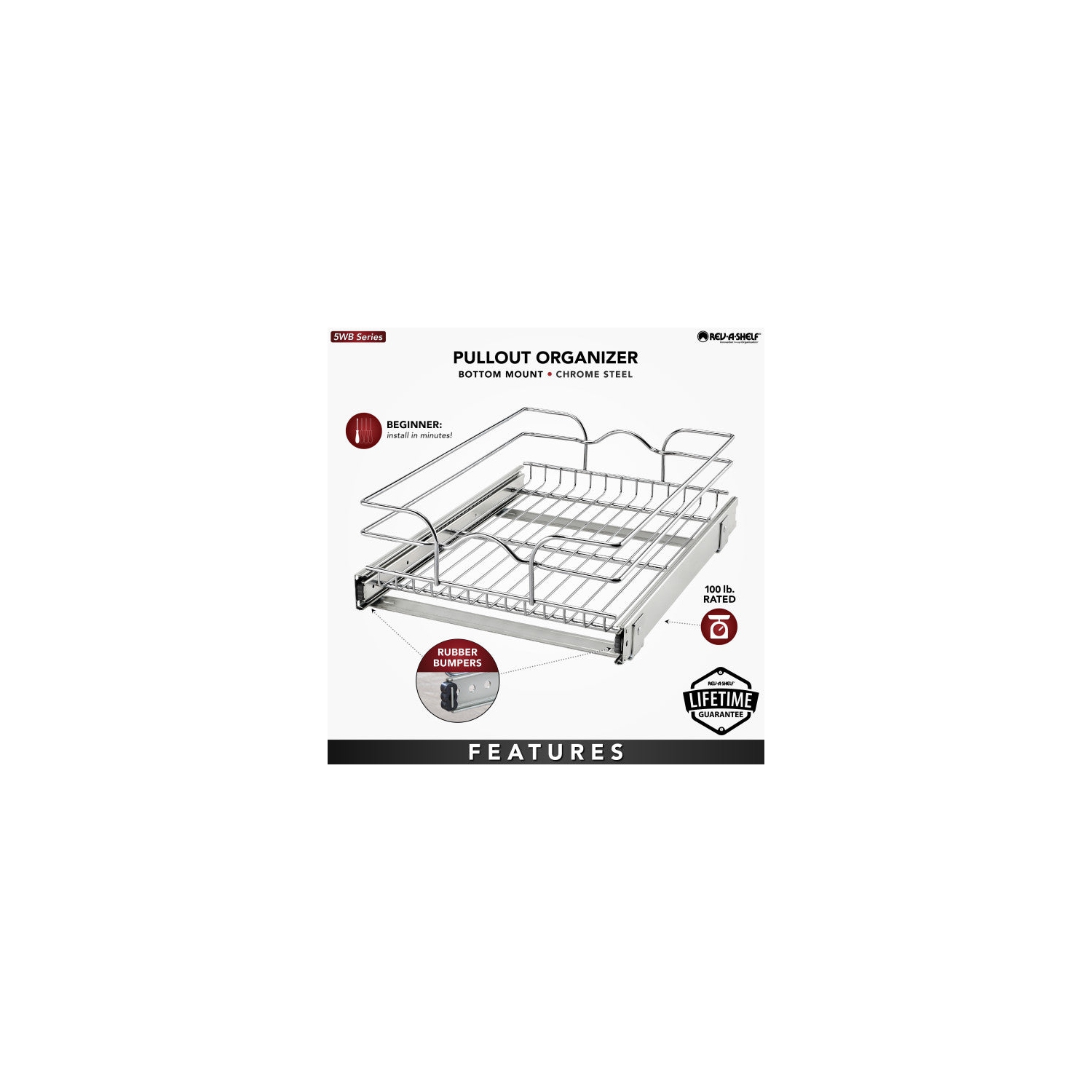 Rev-A-Shelf – Organisateur de panier coulissant pour armoires de cuisine ou de coiffeuse, 15 x 20&nbsp;po, 5WB1-1520CR-1