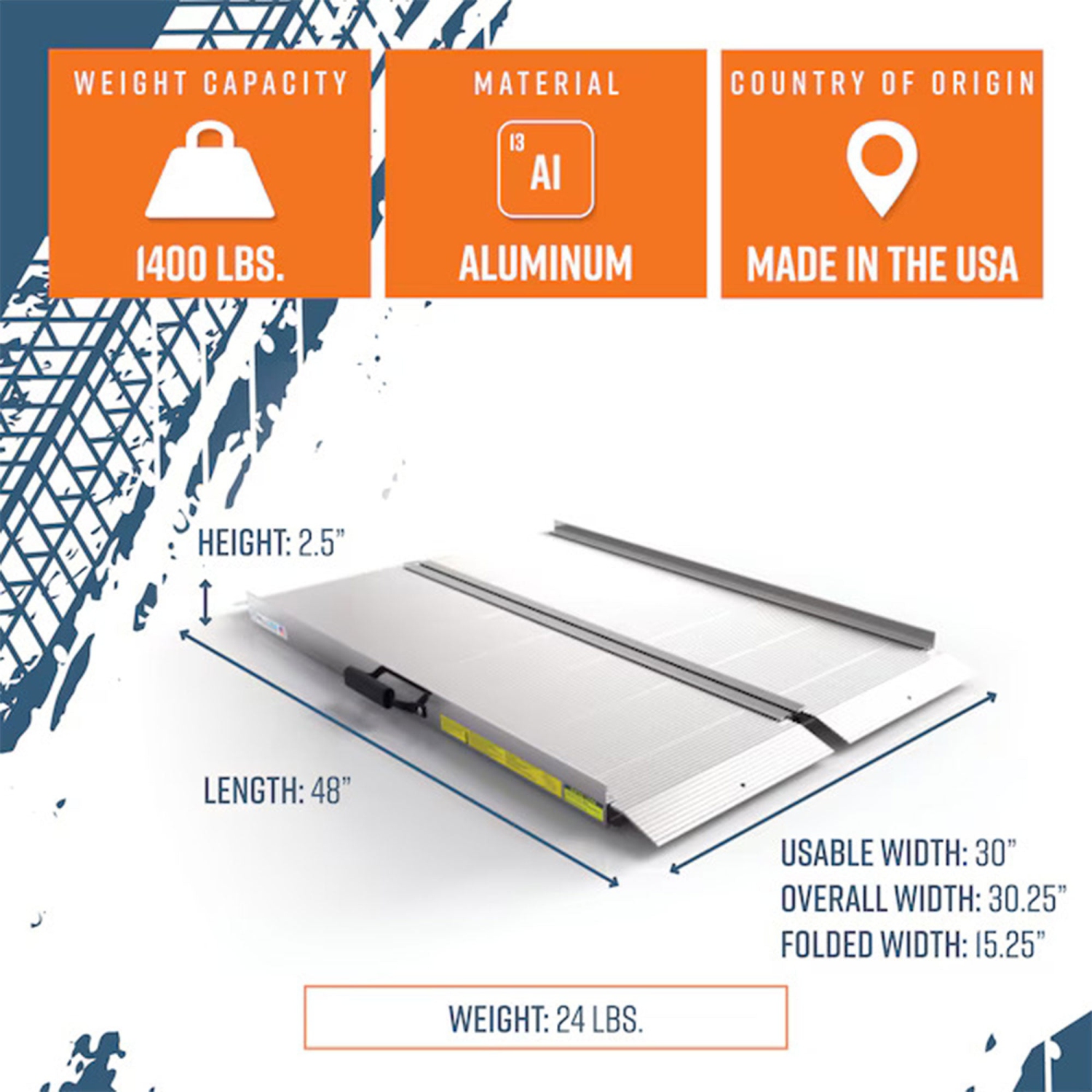 EZ-ACCESS – rampe de chargement portative en aluminium à un pli de 4 pi TRAVERSE, argenté