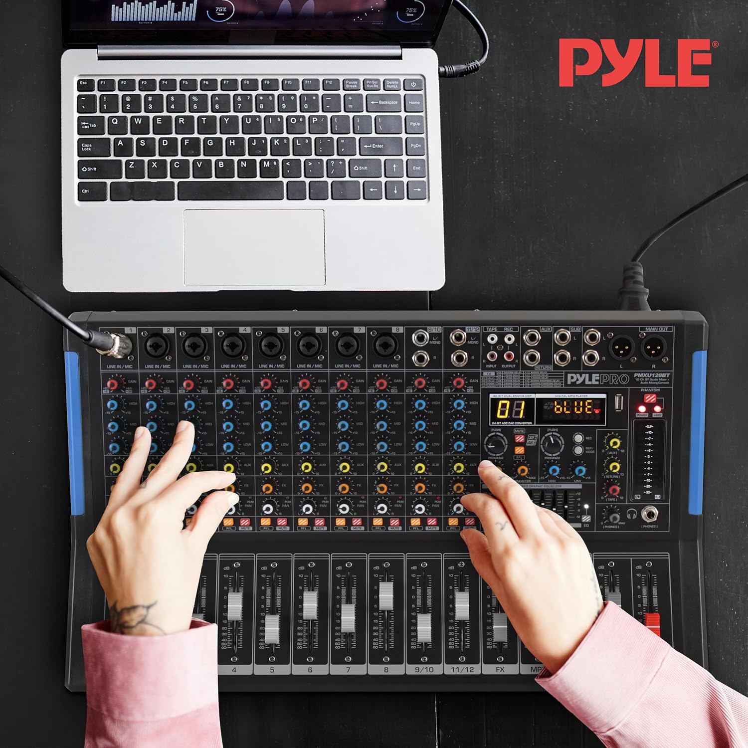 Console de mixage audio studio Bluetooth PMXU128BT 12 canaux de Pyle