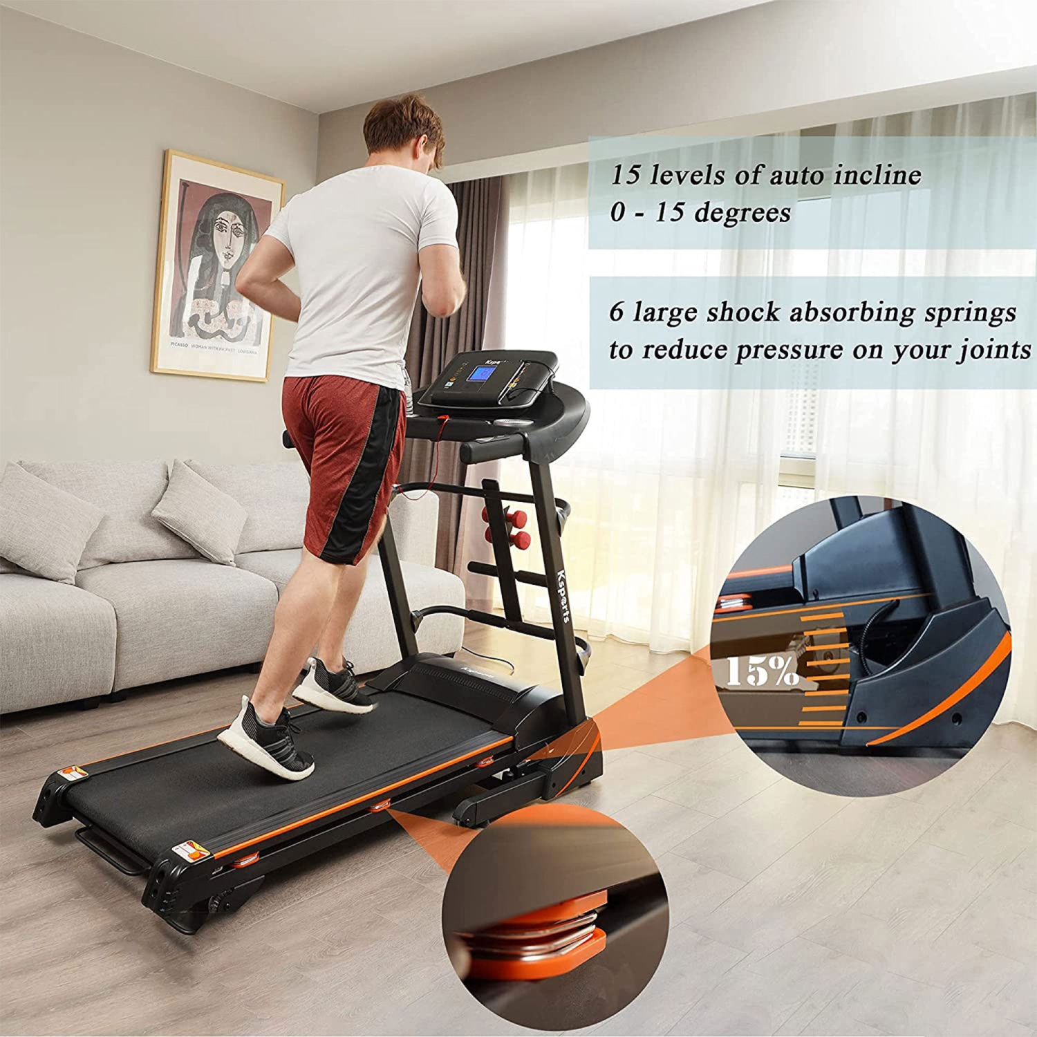 Tapis roulant pliable large 16,5 po de Ksports avec Bluetooth et application de suivi de la mise en forme