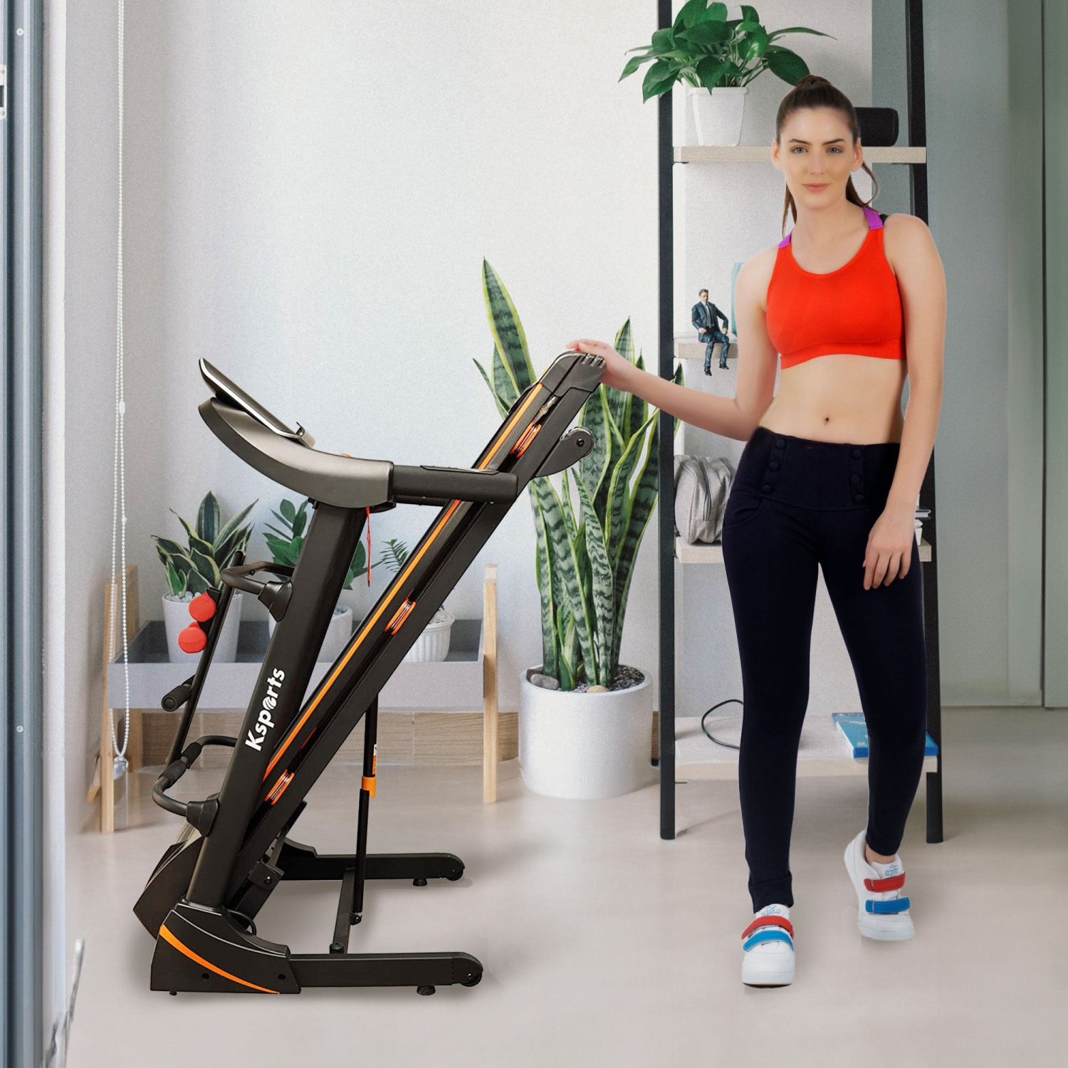 Tapis roulant pliable large 16,5 po de Ksports avec Bluetooth et application de suivi de la mise en forme