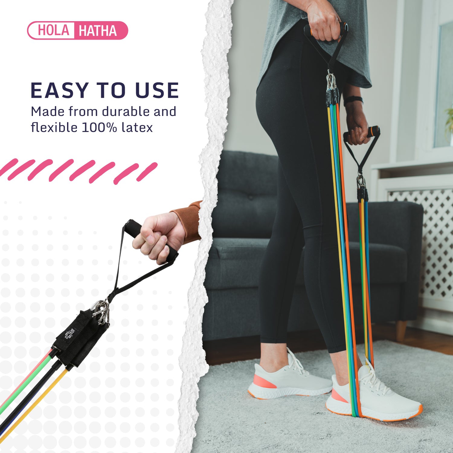 Bande de résistance 110&nbsp;lb maximum de HaraHatha avec 5 bandes et 2 poignées