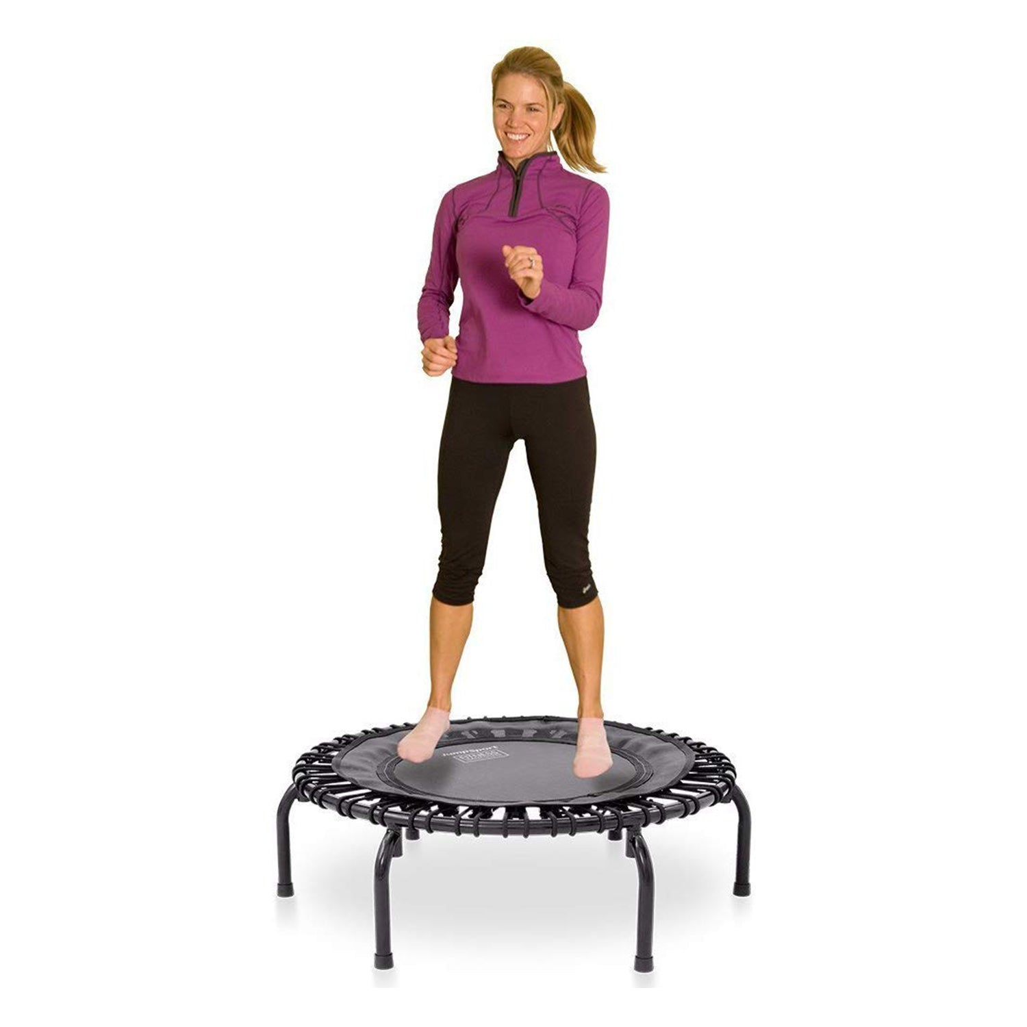 JumpSport – Mini trampoline d’intérieur de 39 po avec barre de poignées, noir, 350 cm