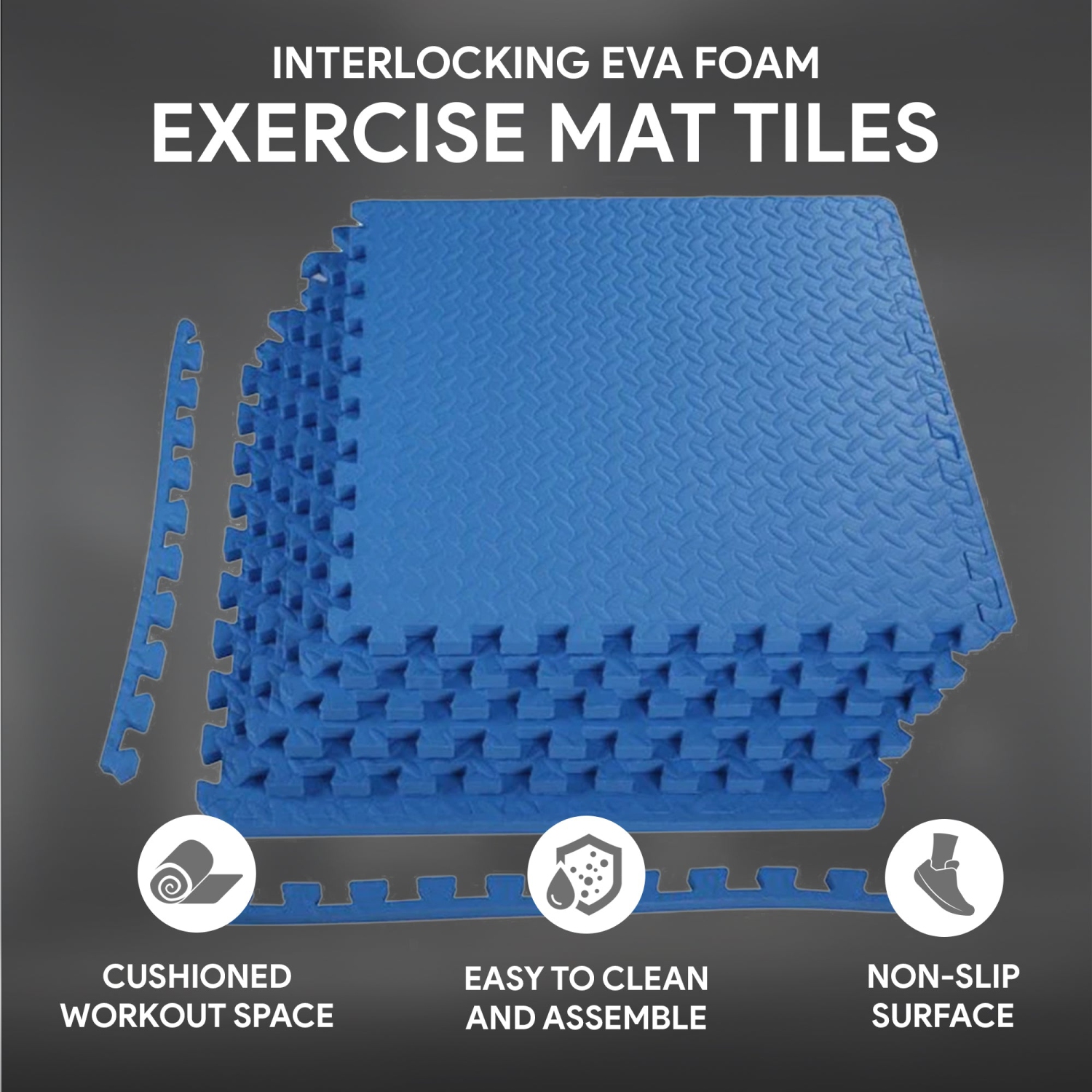 BalanceFrom – Tapis d’exercice en mousse EVA emboîtable de 24 pi2, bleu