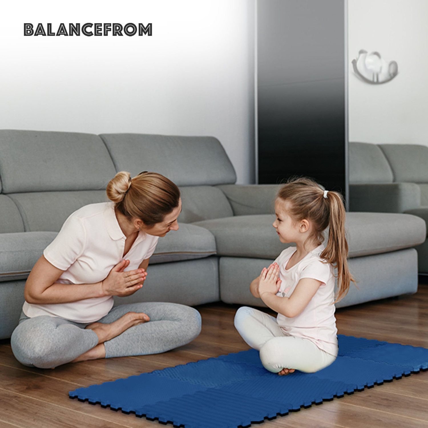 BalanceFrom – Tapis d’exercice en mousse EVA emboîtable de 24 pi2, bleu