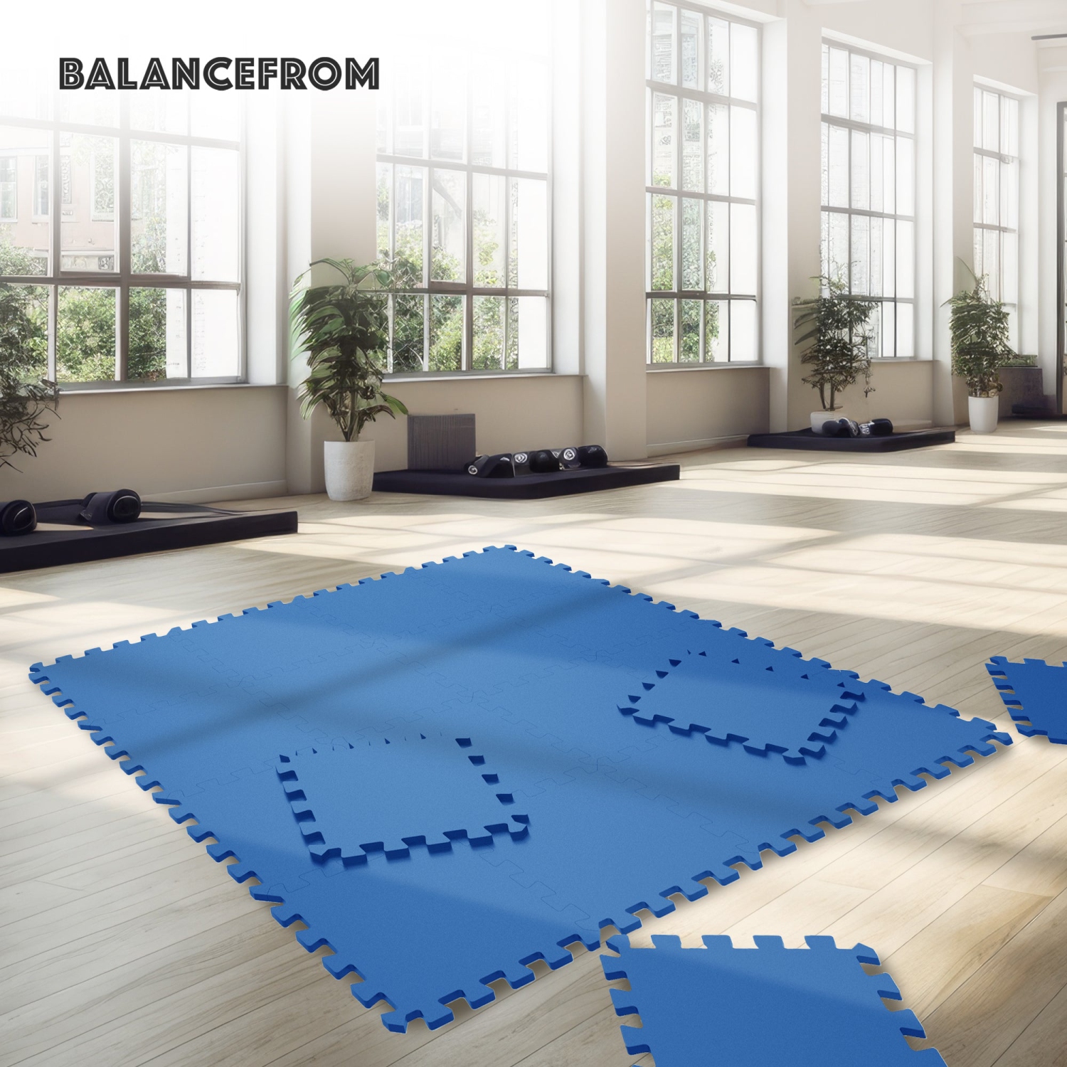 BalanceFrom – Tapis d’exercice en mousse EVA emboîtable de 24 pi2, bleu