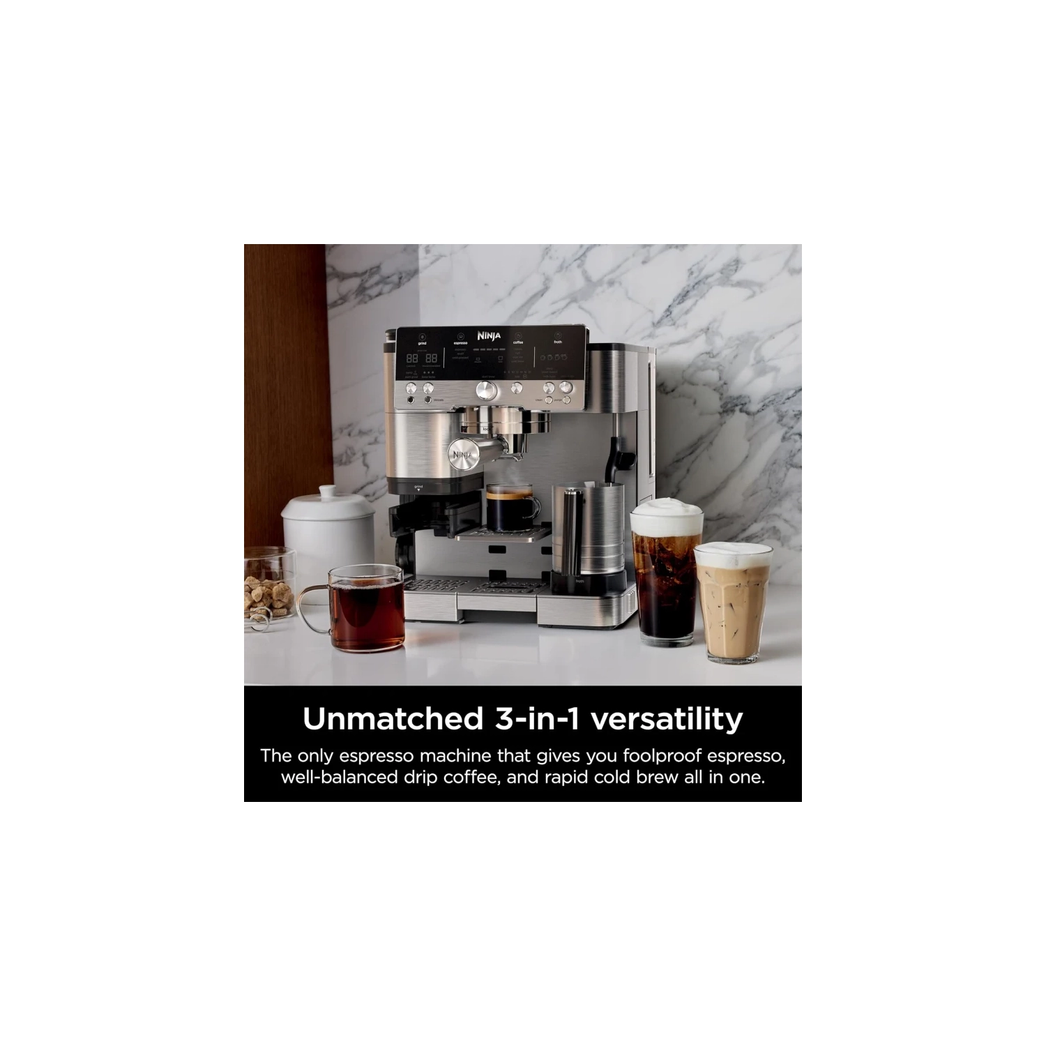 Ninja Espresso Machine - Luxe Café Premier Series, Drip Coffee Maker, Rapid Cold Brew, Integrated Grinder, Assisted Tamper, Hands-Free Frother for