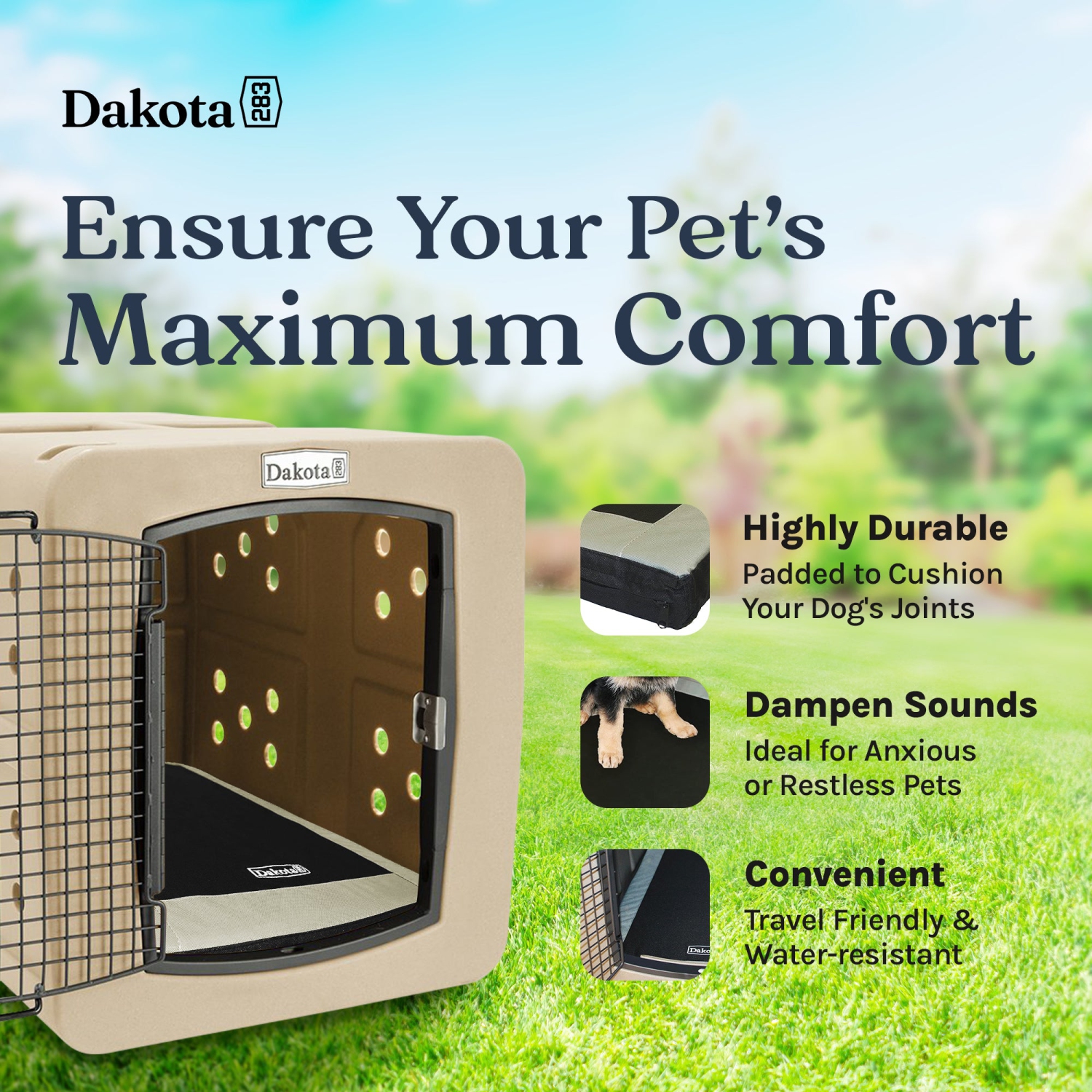 Dakota – caisse avec tapis rembourré et lavable pour chiens/animaux de compagnie, 283 G3, grand