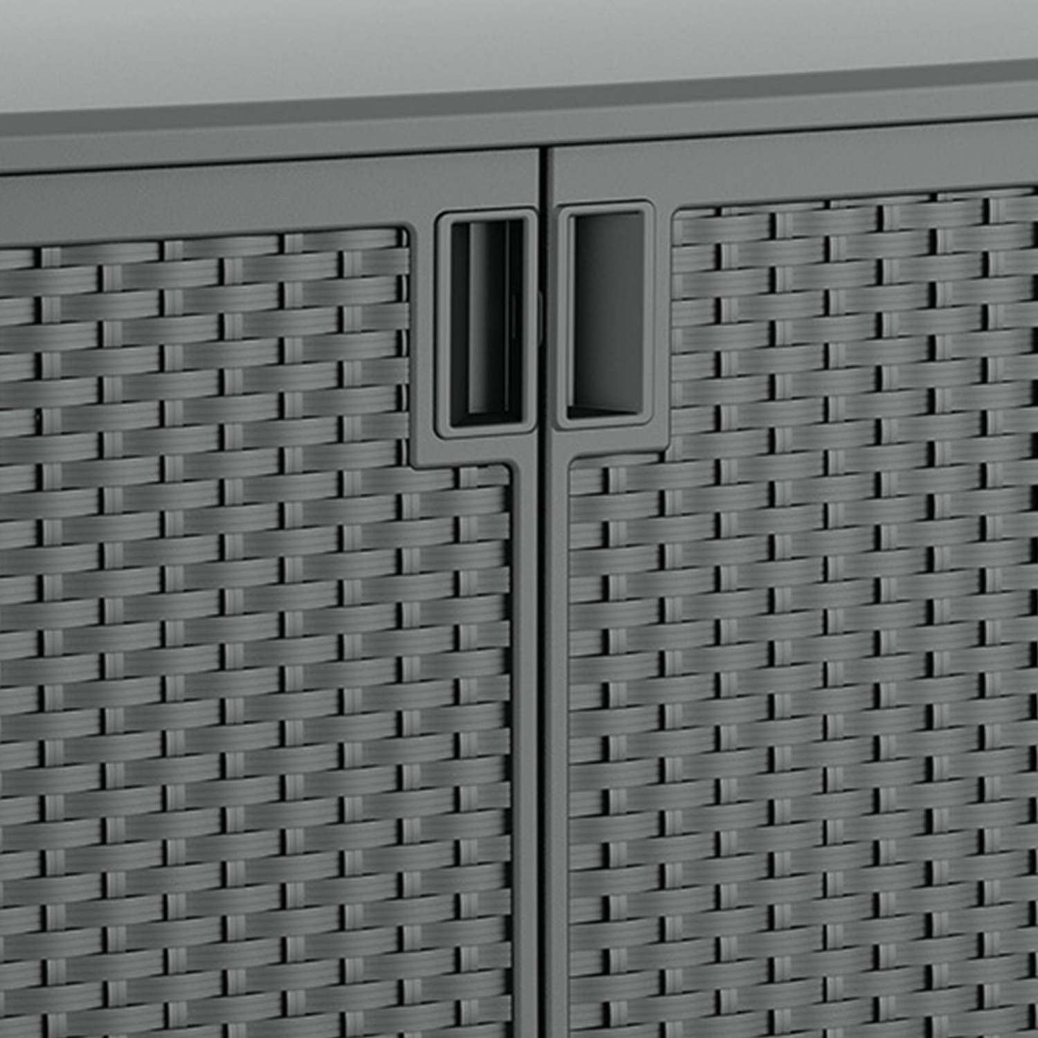 Suncast Lockable Outdoor Cabinet Deck Storage Box w/ Adjustable Shelf, Cool Gray